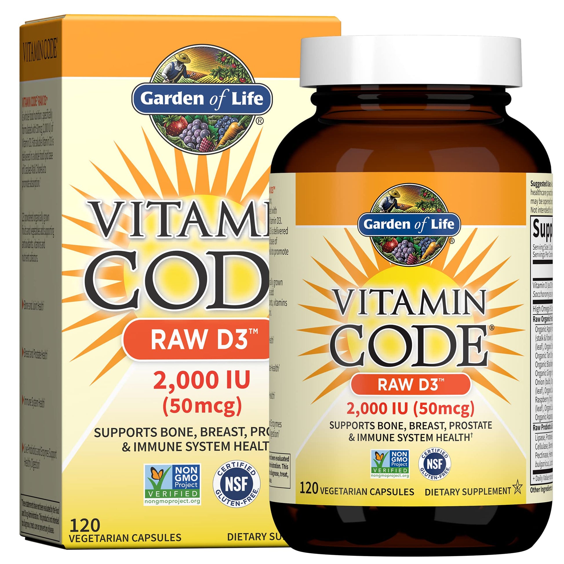 Garden of Life Vitamin Code Raw D3 Vitamin D 2,000 IU Capsule, 120 Count