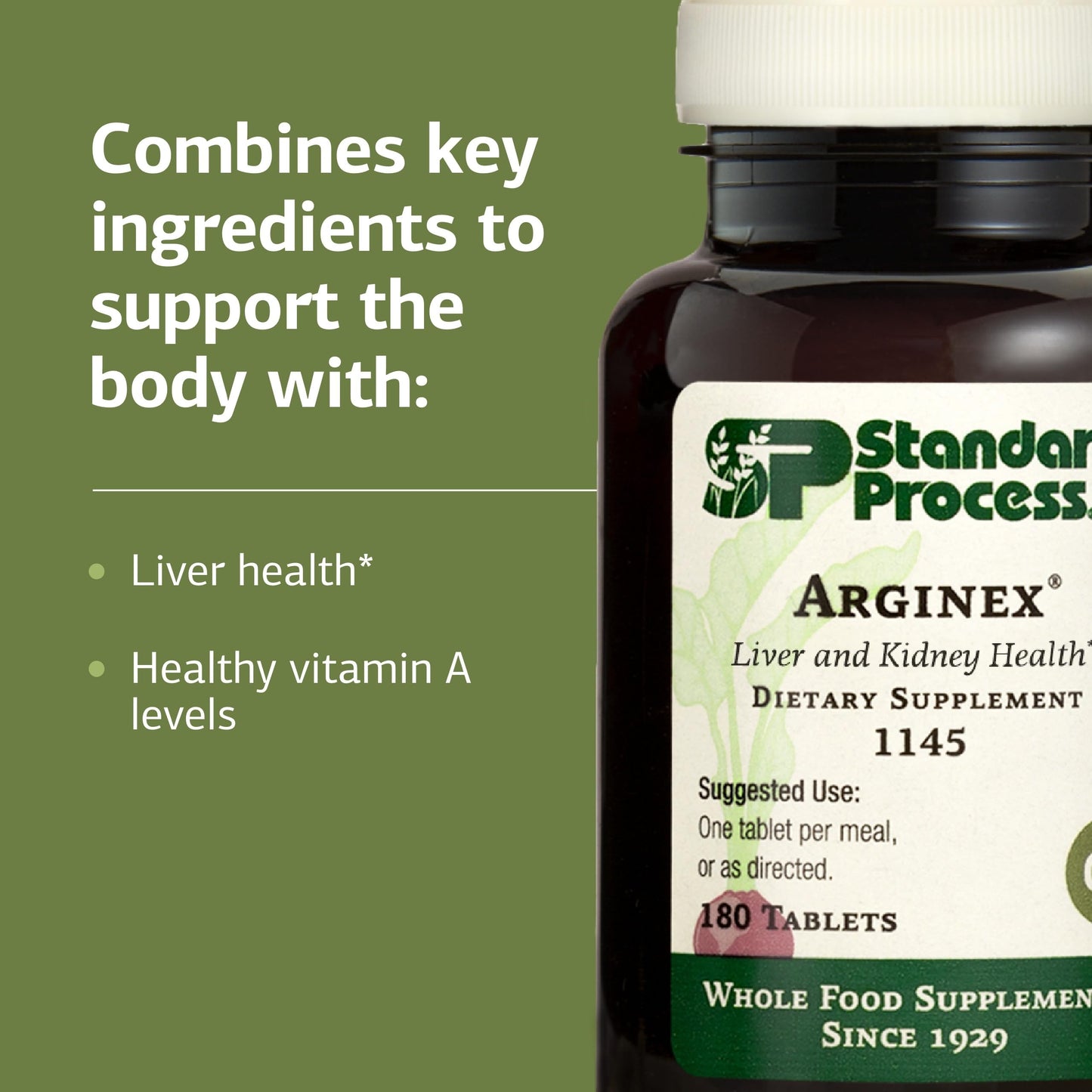 Standard Process Arginex Essential Liver & Kidney Dietary Supplement - Daily Immune System Support - Gluten-Free, Non-Dairy & Non-Soy, 180 Tablets