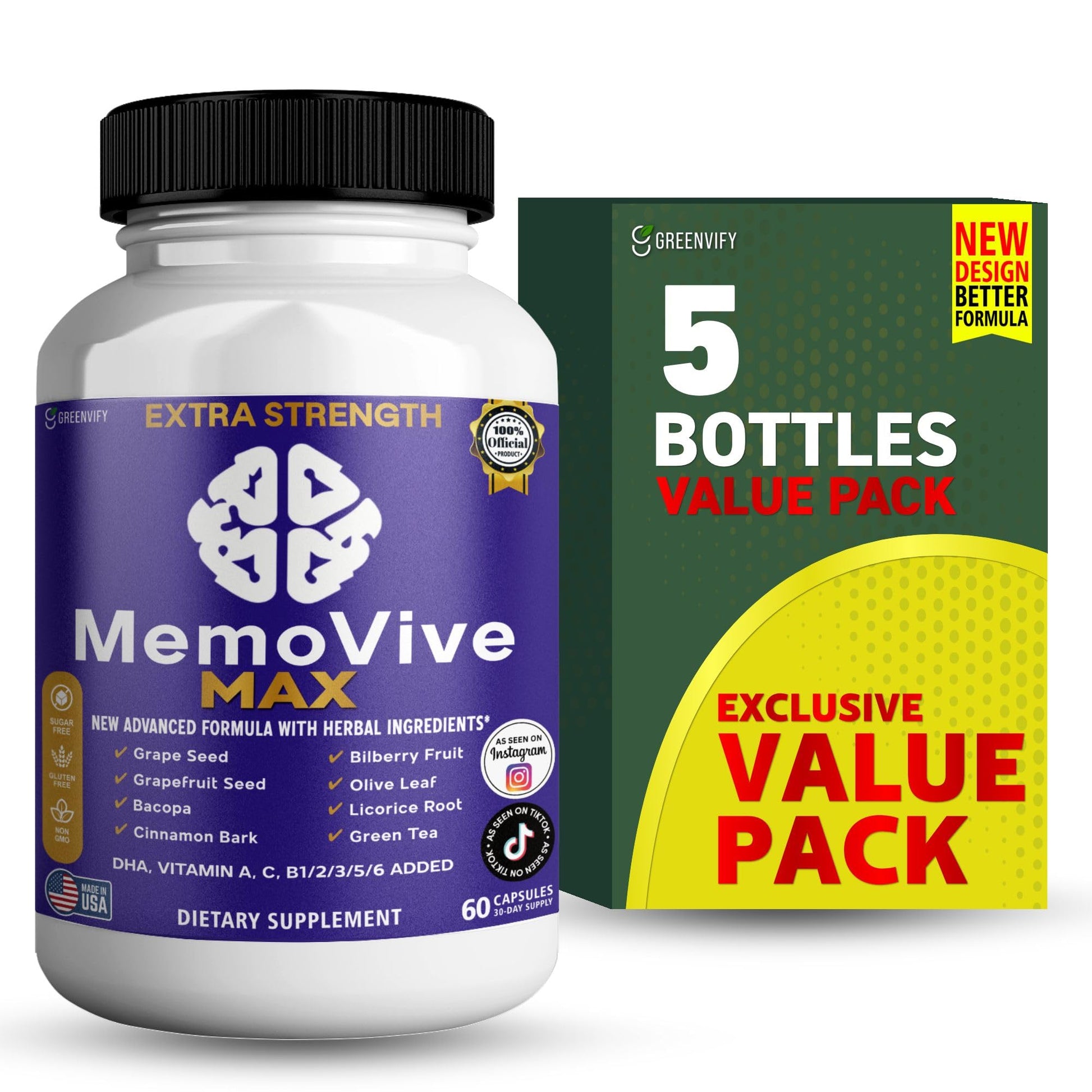 GREENVIFY MemoVive MAX Extra Strength Memory Support Supplement Capsule 60 Capsules