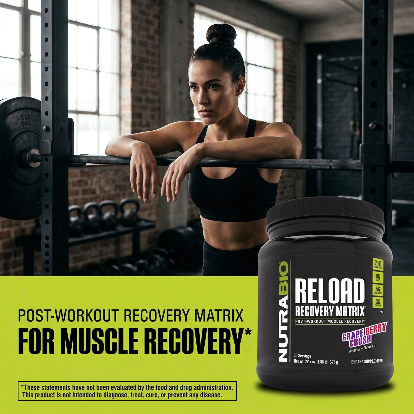 NutraBio Reload Powder 29.6 oz Grape Berry Crush