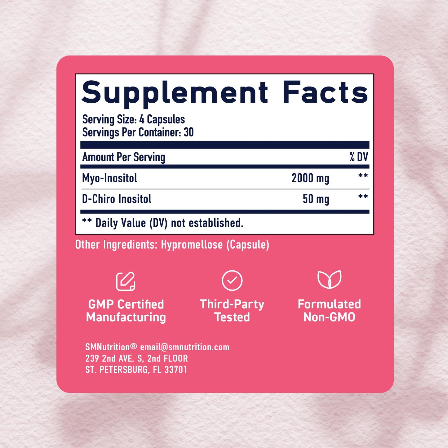 SMNutrition Myo-Inositol & D-Chiro Inositol for Hormone Balance, 40:1 Ratio, 120 Capsules