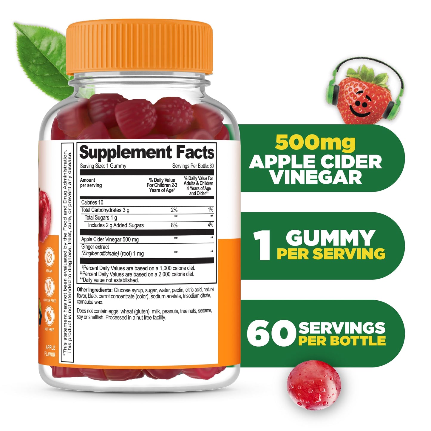 Lifeable Apple Cider Vinegar for Kids ACV with The Mother - 500 mg Gummies, 60 Count