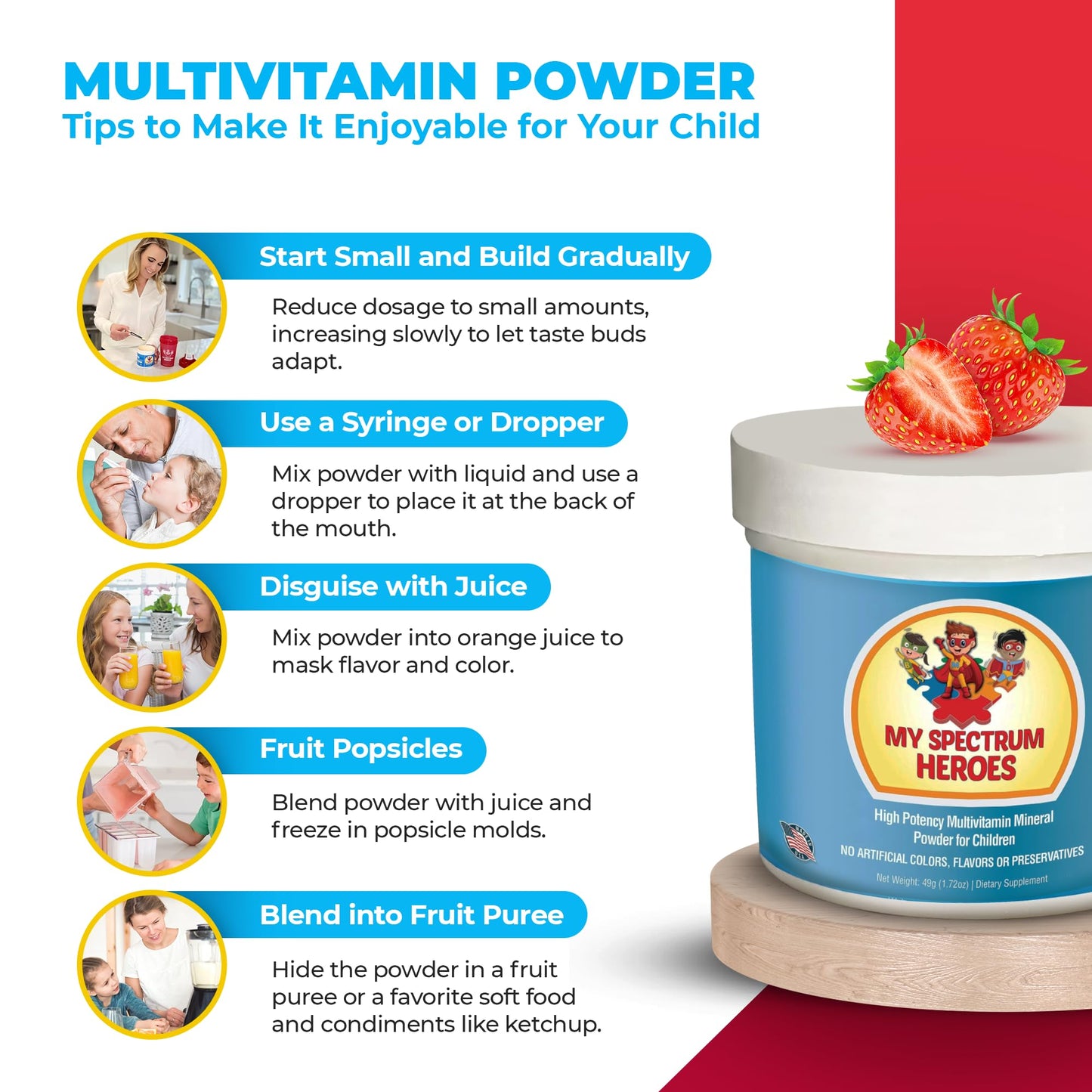 My Spectrum Heroes Kids Multivitamin Powder Strawberry 1.72 Ounce