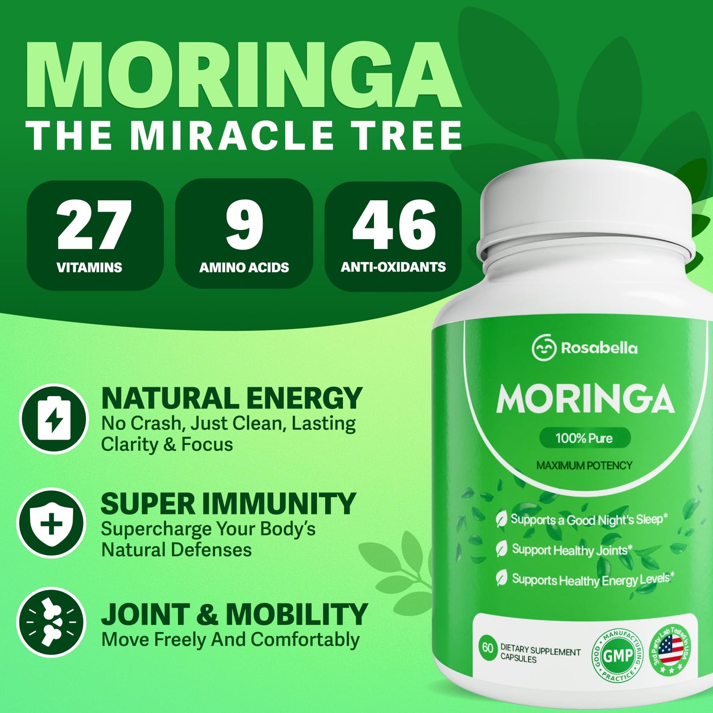 Rosabella Moringa Capsules 120 Count