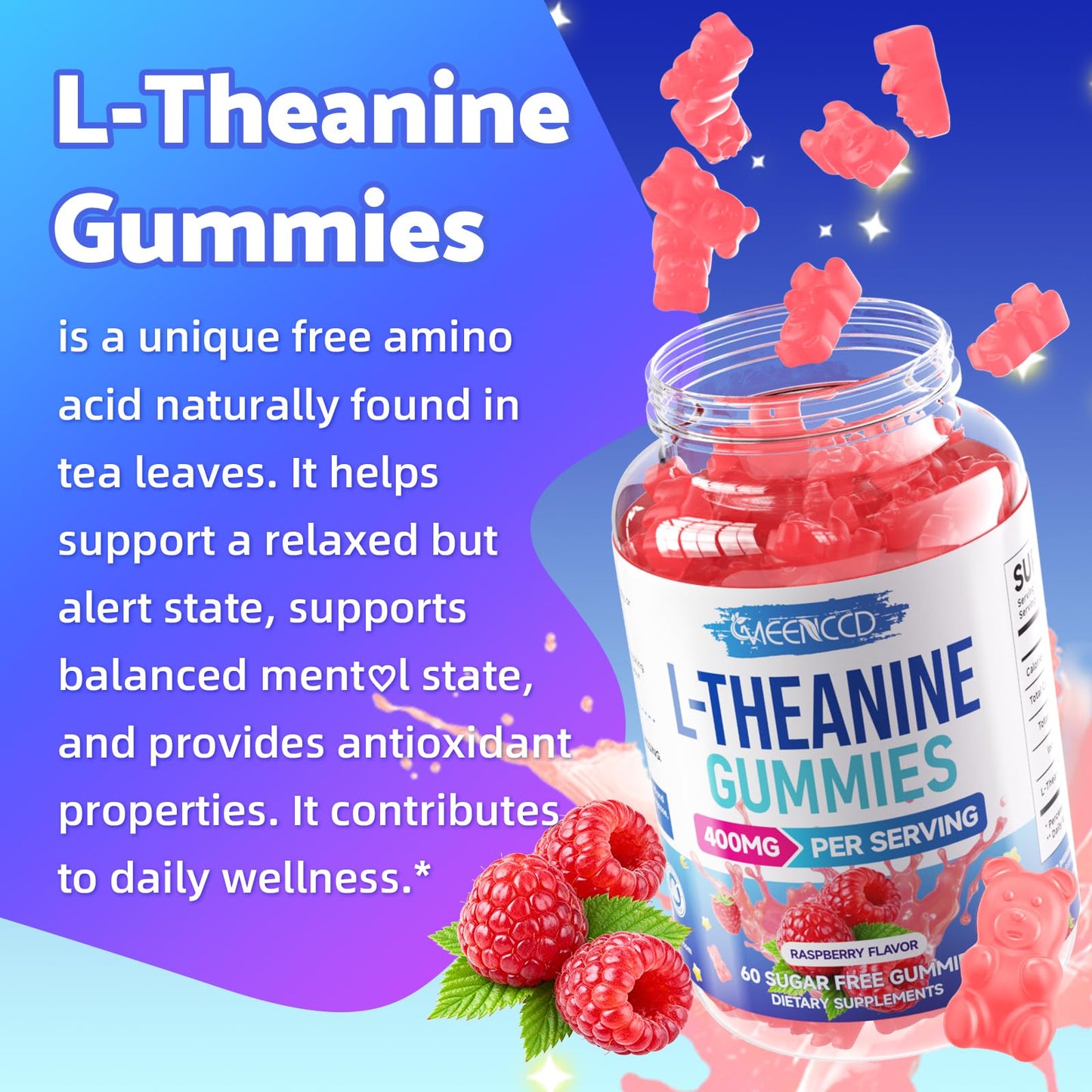 MEENCCD L-Theanine Gummies 400mg, 60 Count