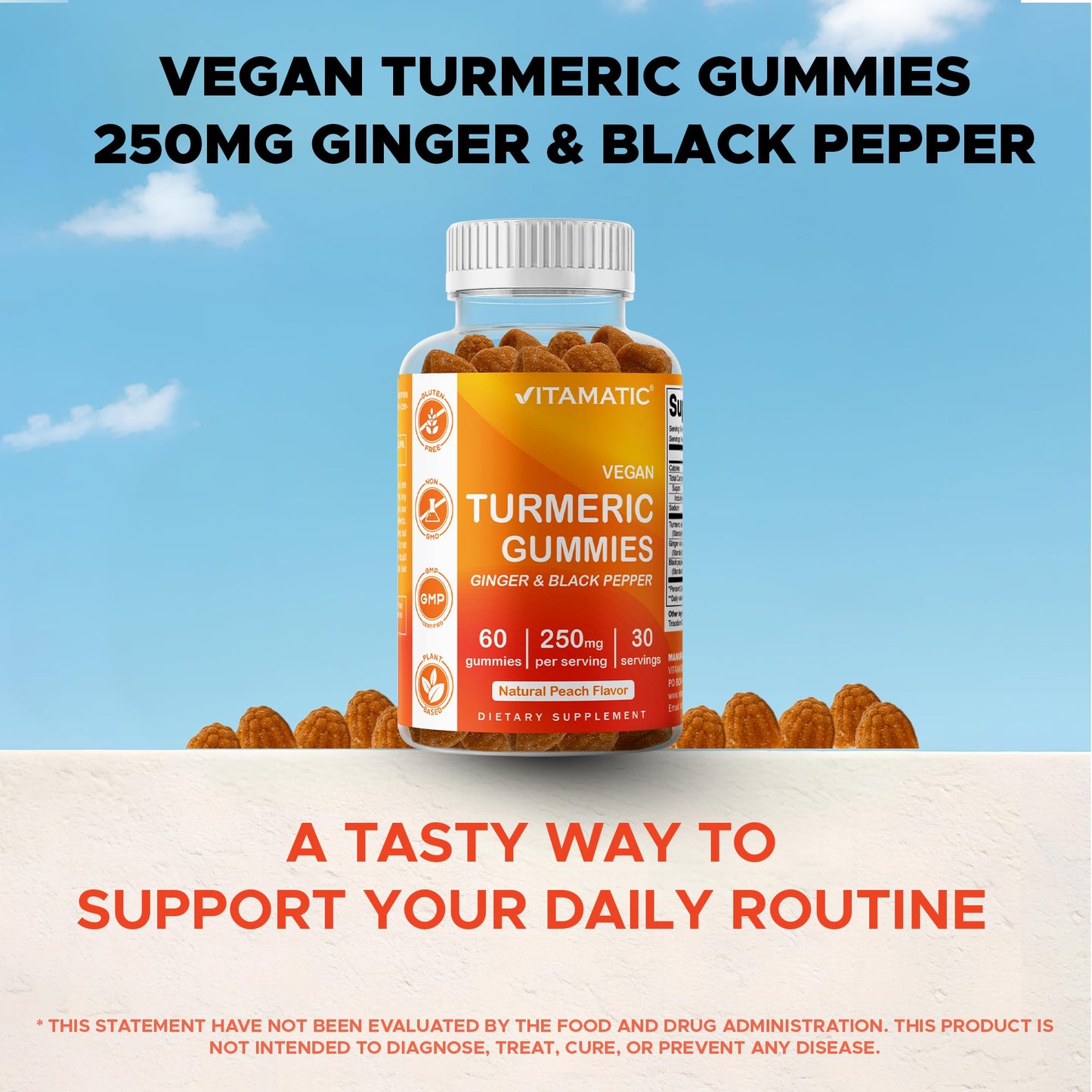 Vitamatic Turmeric Gummy with Ginger & Black Pepper Extract, 120 Gummies