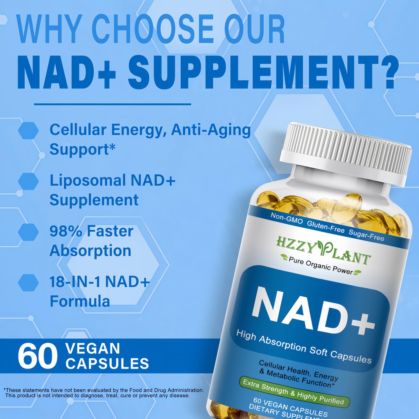 HZZYPLANT NAD+ Supplement Softgels, 60 Count