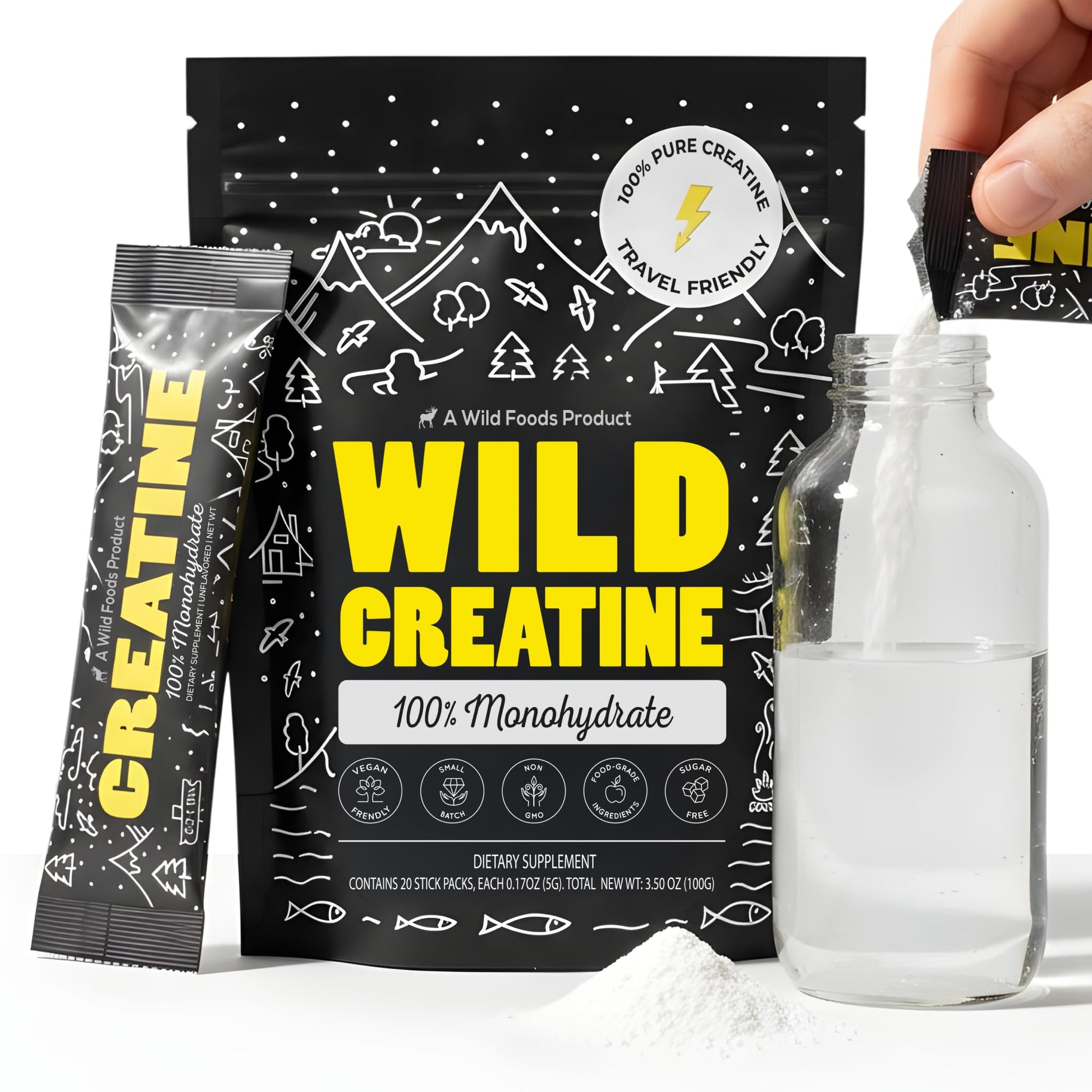 Wild Foods 100% Creatine Monohydrate Powder Packets, 3.5 Ounce