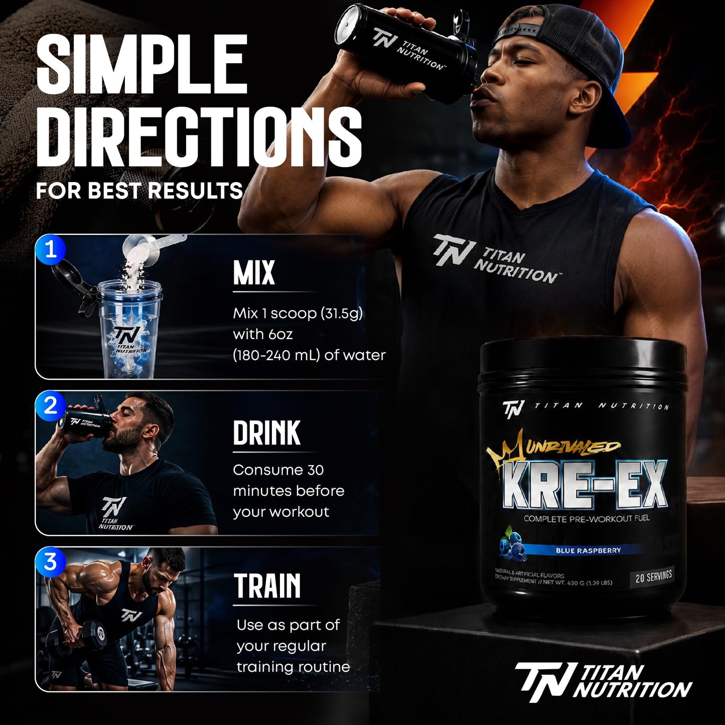 Titan Nutrition Kre-Ex Unrivaled Pre-Workout Powder, 23