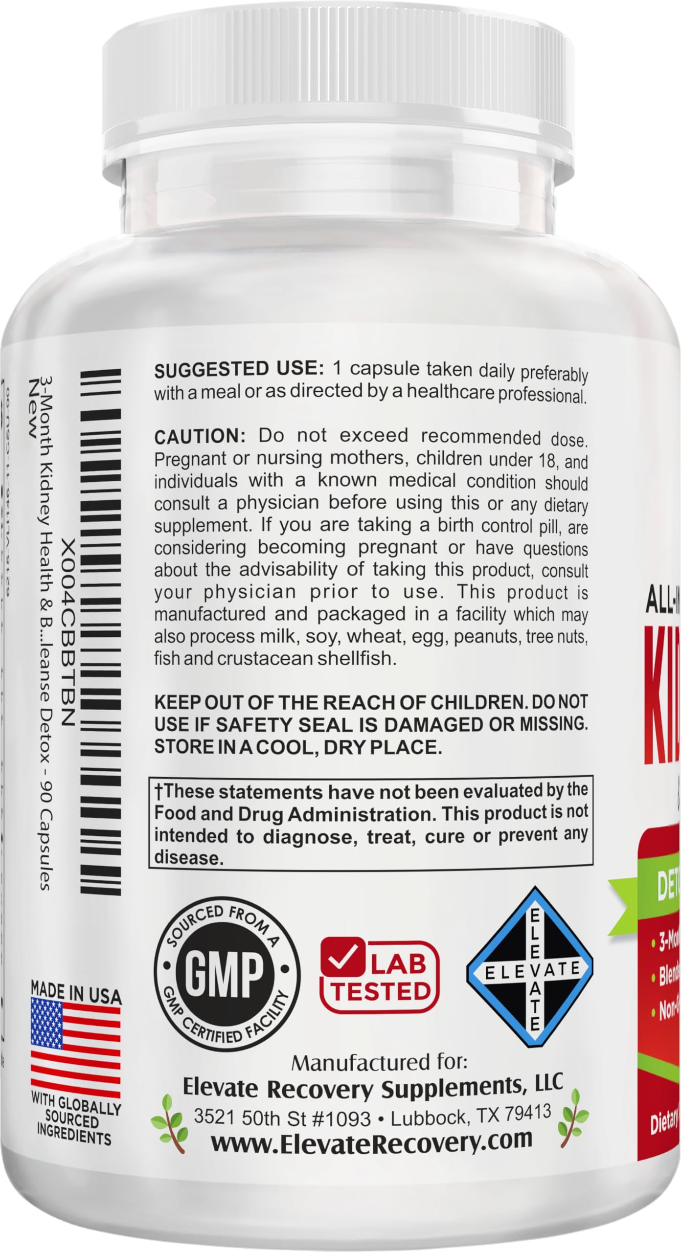 Elevate Recovery Supplements Kidney & Bladder Support 90 Capsules