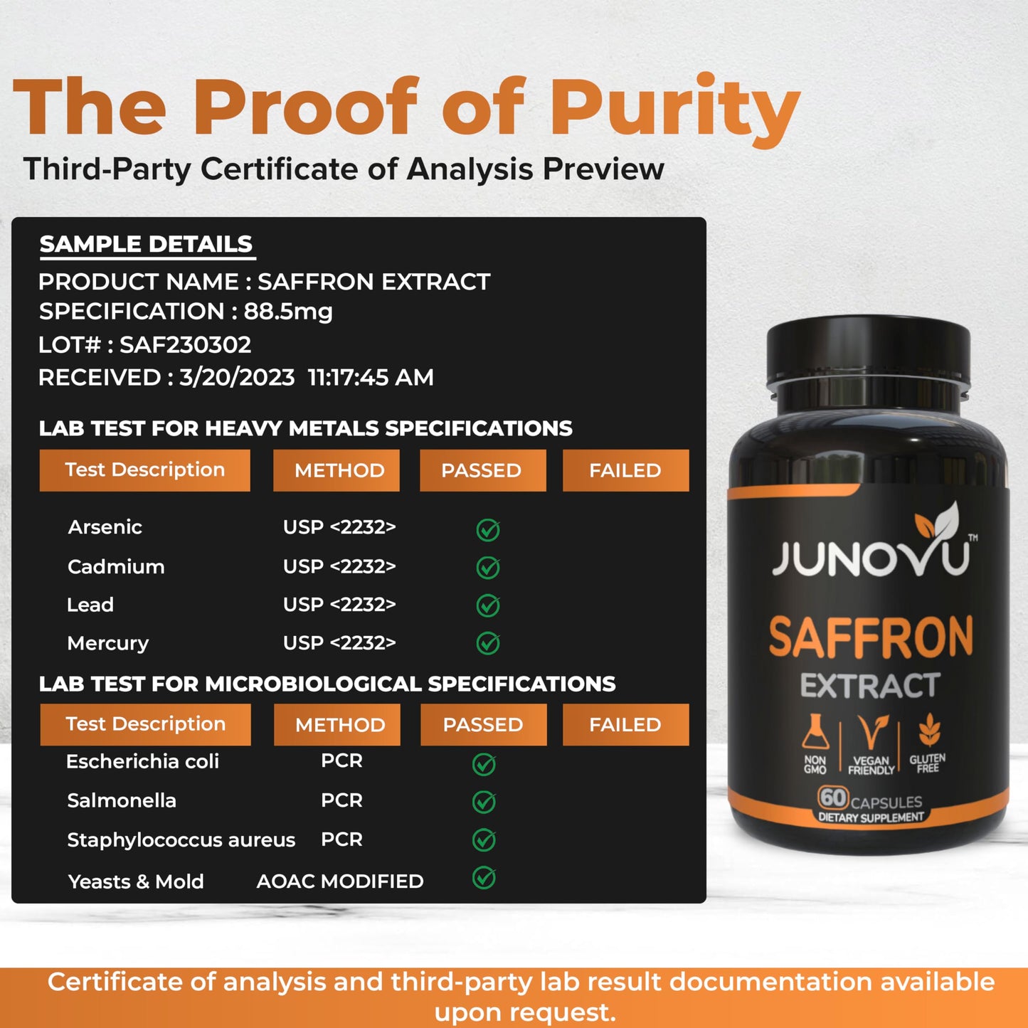 Junovu Saffron Extract Capsules 88.50mg, 120 Capsules
