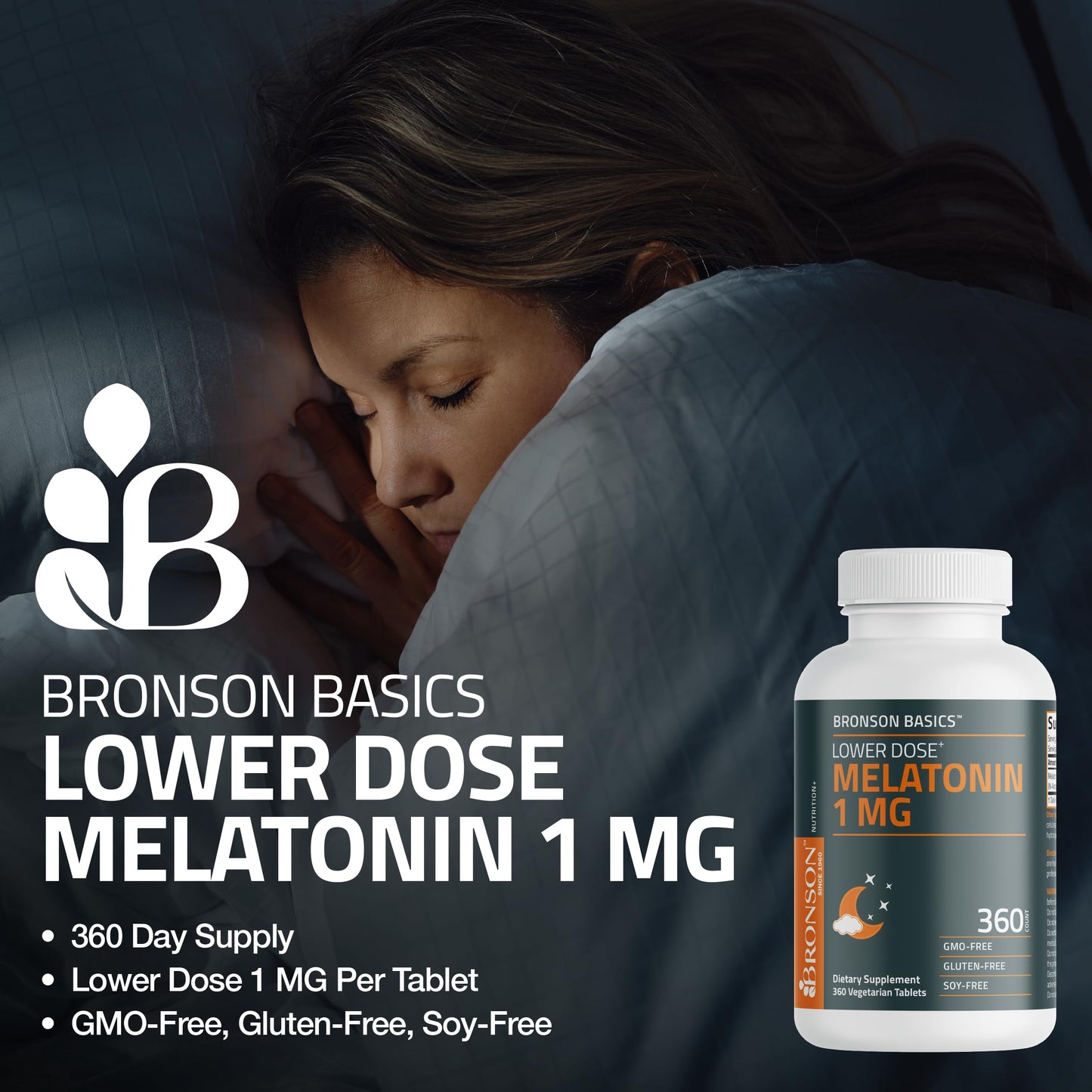 Bronson Lower Dose Melatonin 1mg Capsule, 360 Count