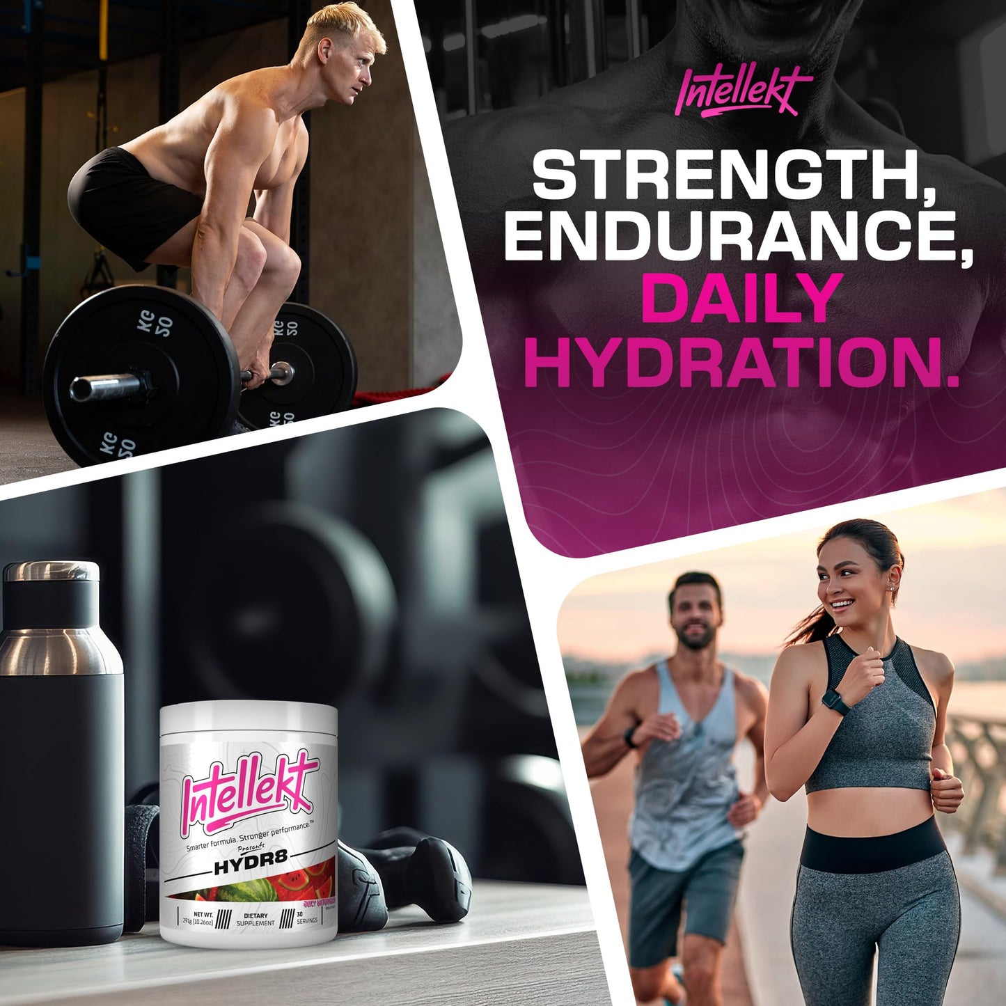 INTELLEKT LIFESTYLE HYDR8 Electrolytes + Creatine Powder, Juicy Watermelon, 30 Servings, 10.26 oz