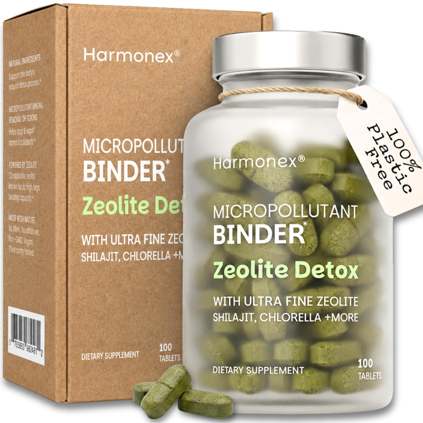 Harmonex Zeolite Detox Heavy Metal Cleanse Zeolite Binder with Chlorella, Shilajit & Milk Thistle, Micronized for Absorption, 2500mg, 100 Tablets