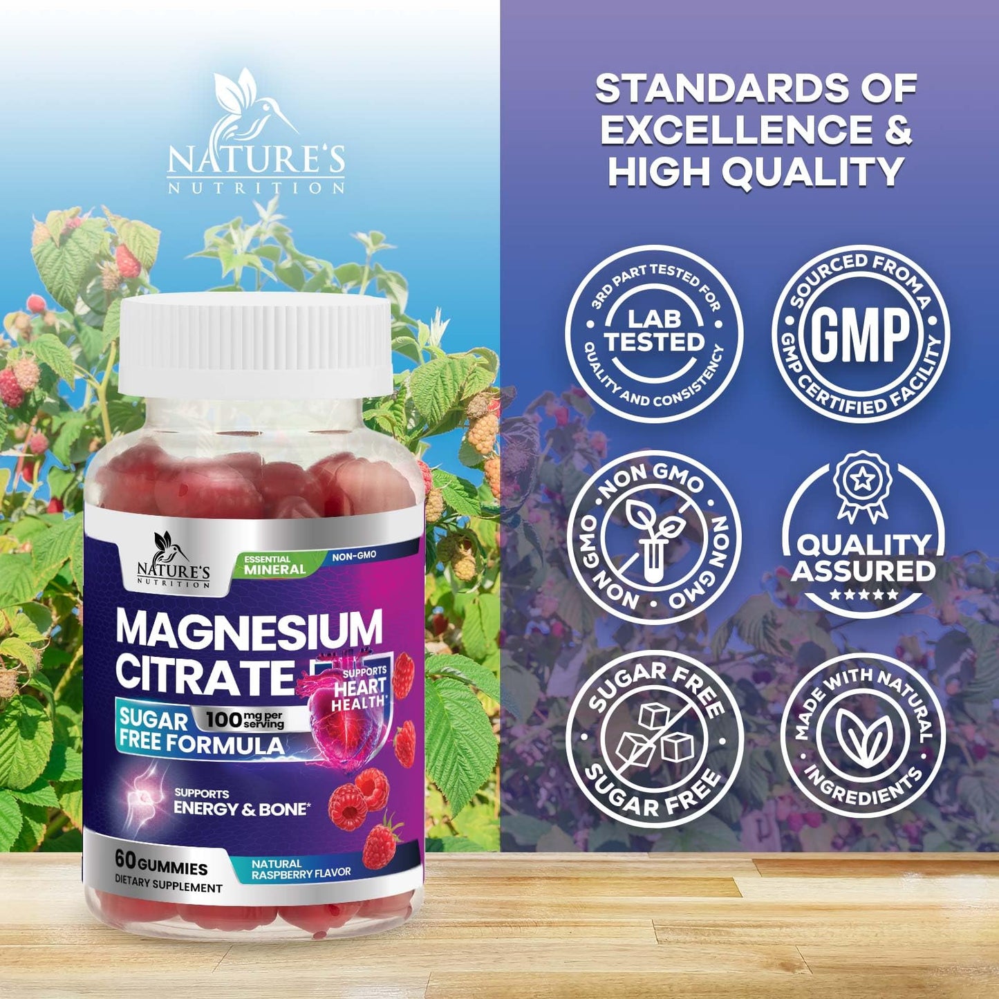 Nature's Nutrition Magnesium Citrate Gummies 60 Count