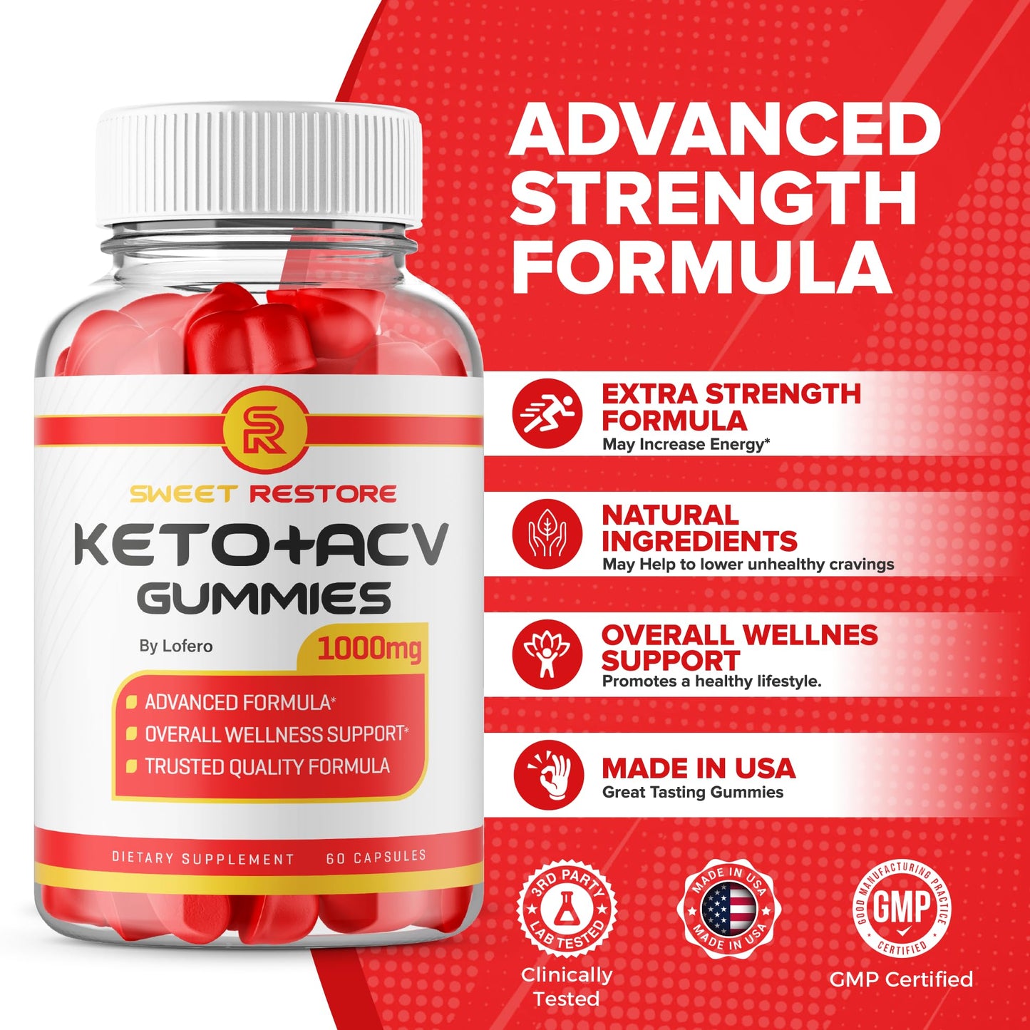 Lofero Sweet Restore Gummies Apple Cider Vinegar ACV Loss Support Advanced Maximum Strength Premium Wellness Formula Natural Ingredients 120 Count