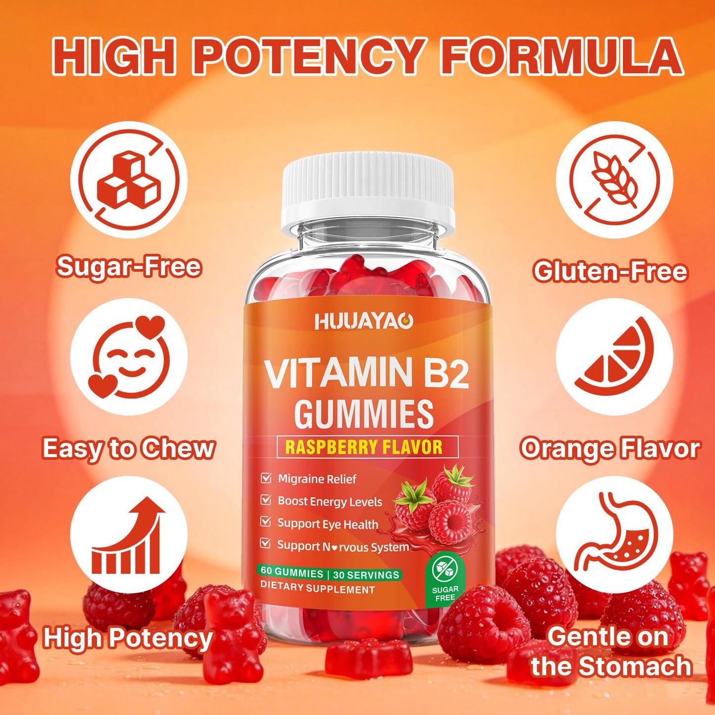 HUUAYAO Vitamin B2 Gummies 60 Count