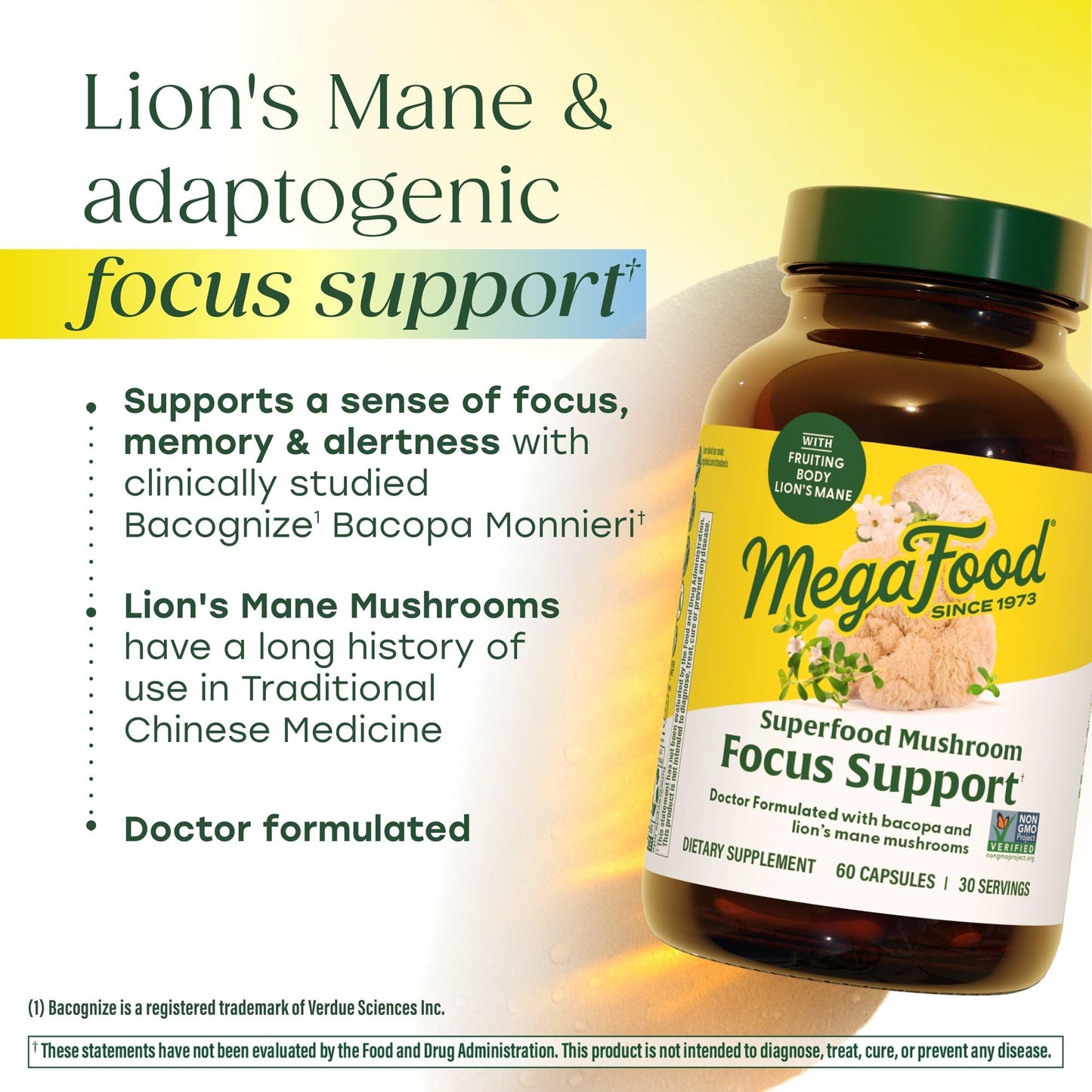 MegaFood Superfood Mushroom Focus Support with Lions Mane, 60 Capsules