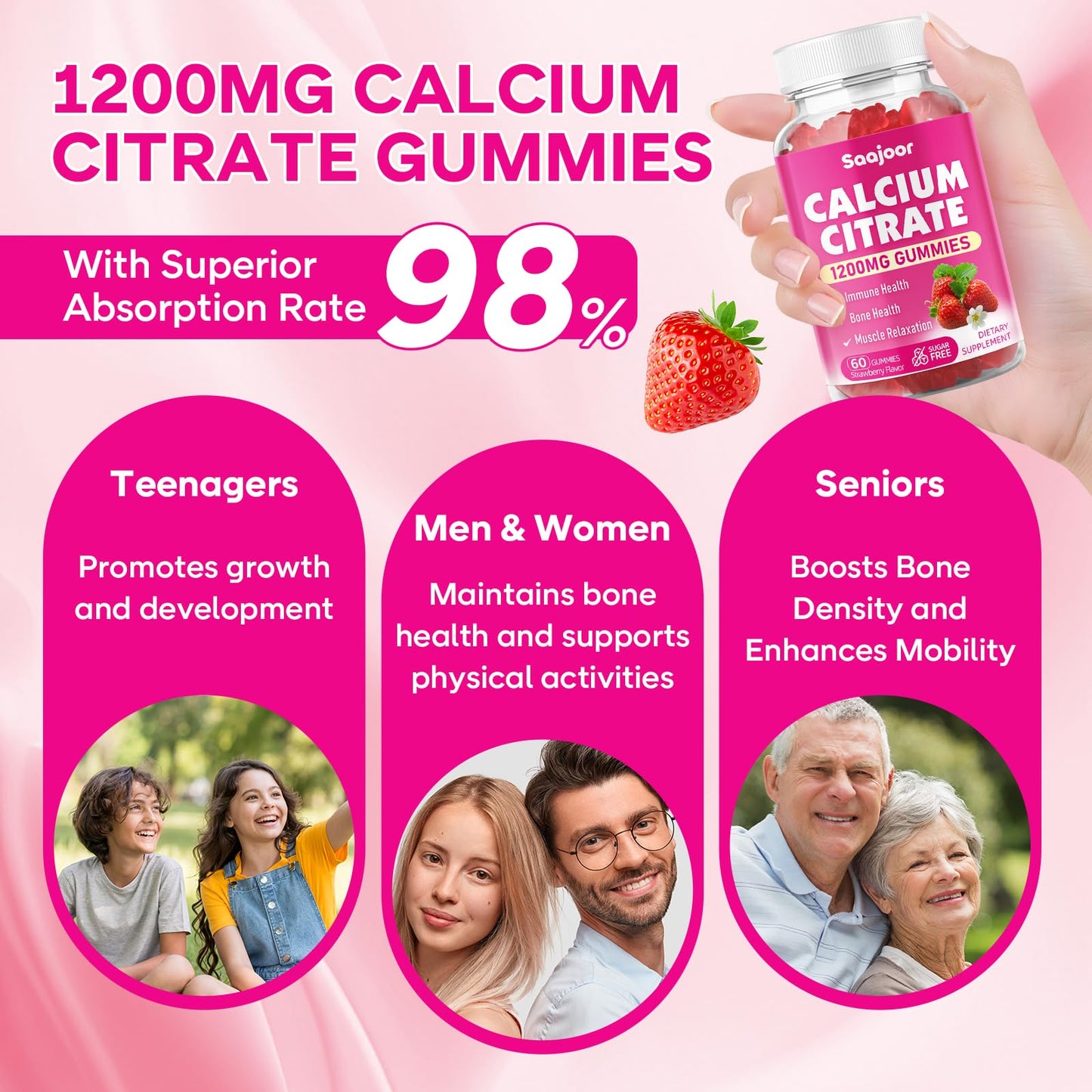 Saajoor Calcium Citrate Gummies 1200 mg Gummy 60 Count