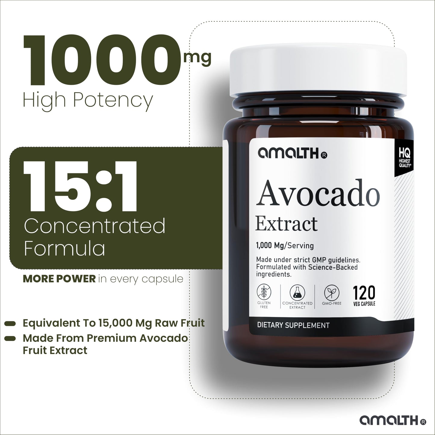 AMALTH Avocado ASU Fruit Extract 15:1 1000mg Capsule, 1 Count