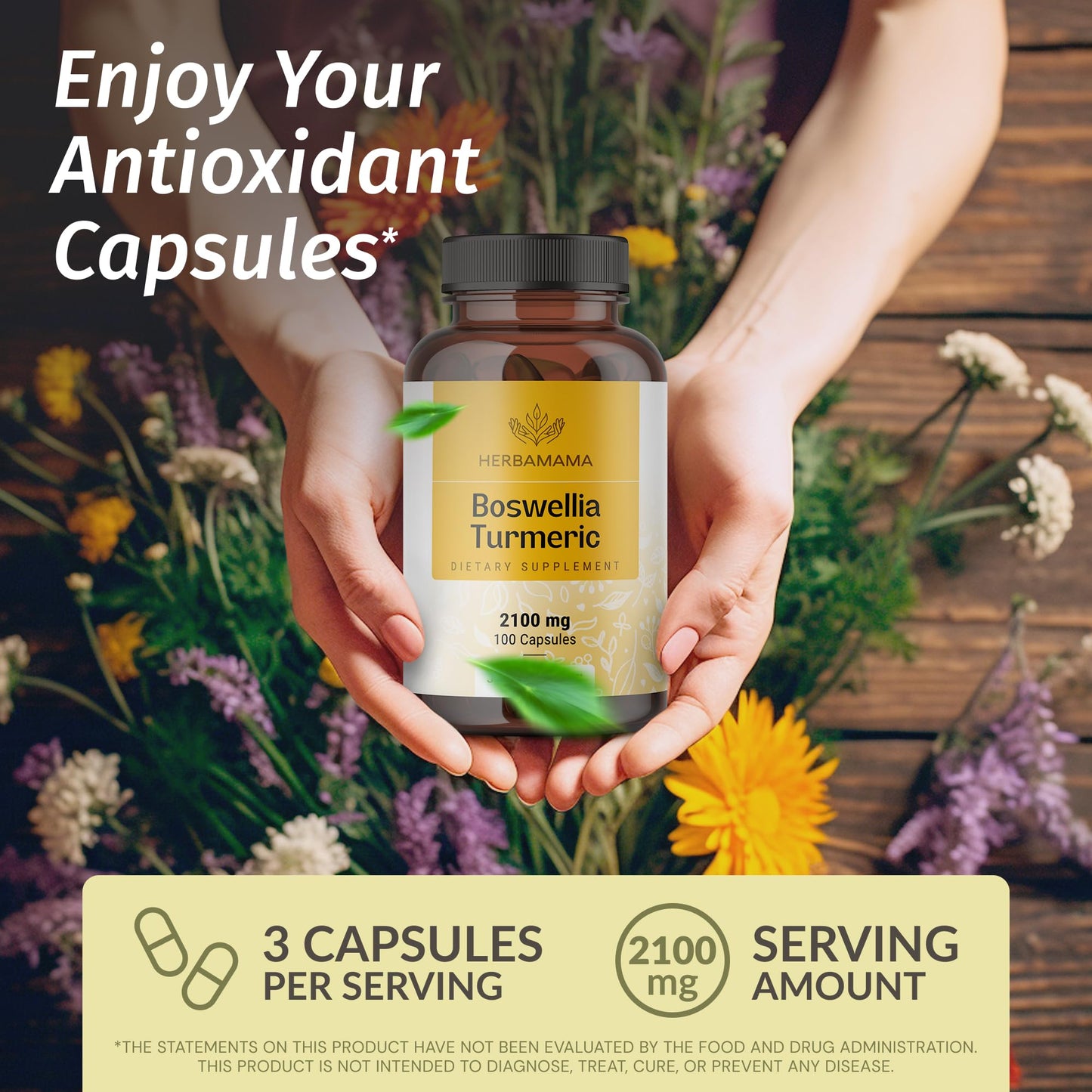 HERBAMAMA Turmeric and Boswellia Extract Capsules, 100 Capsules