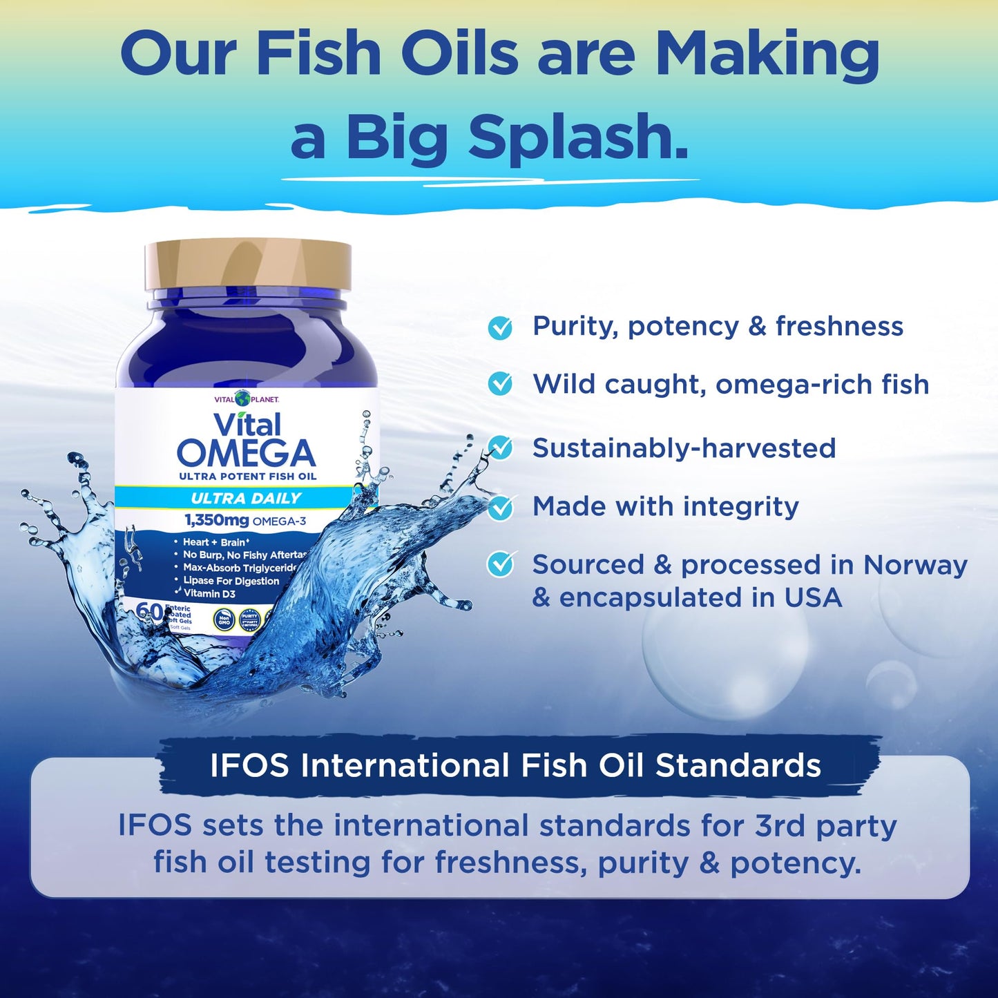 Vital Planet Vital Omega 3 Fish Oil Ultra Daily Supplement Softgels 60