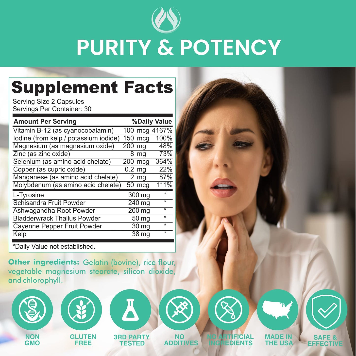 THE ENCLARE NUTRITION Thyroid Support Supplement with Iodine Capsules, 60 Count