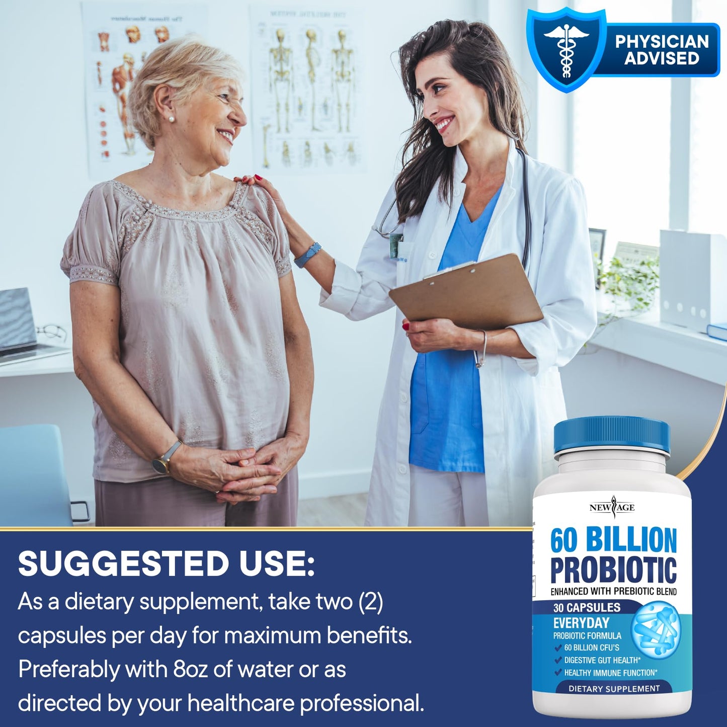 NEW AGE Probiotics 60 Billion CFU with Prebiotic Formula Capsules, 60 Count