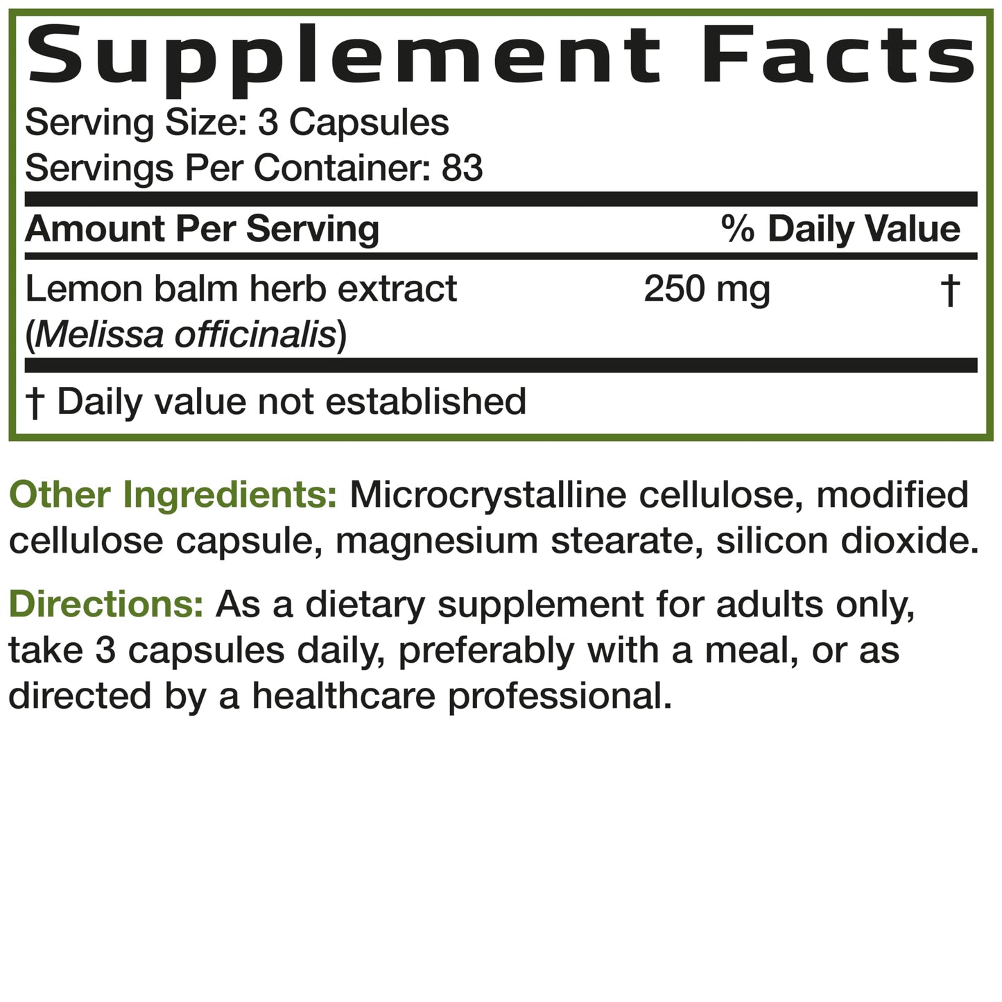Bronson Melissa Lemon Balm Extra Strength Capsules 250