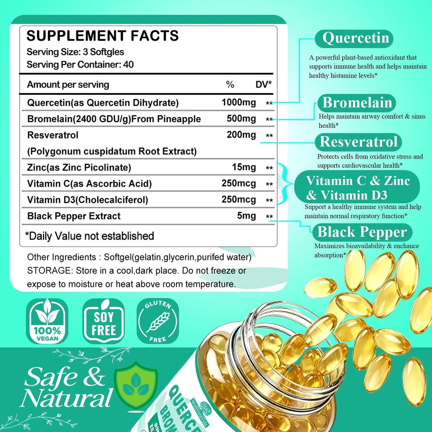 WellVeraVida Quercetin with Bromelain Softgel 2 Count