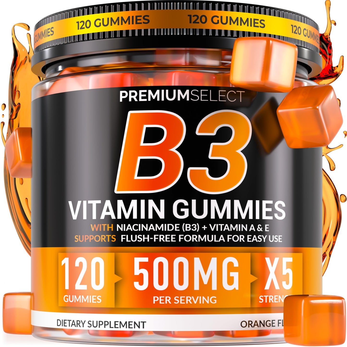 Premium Select Nutrition Vitamin B3 Gummies Niacinamide 500mg – 120 Vegan Gummies