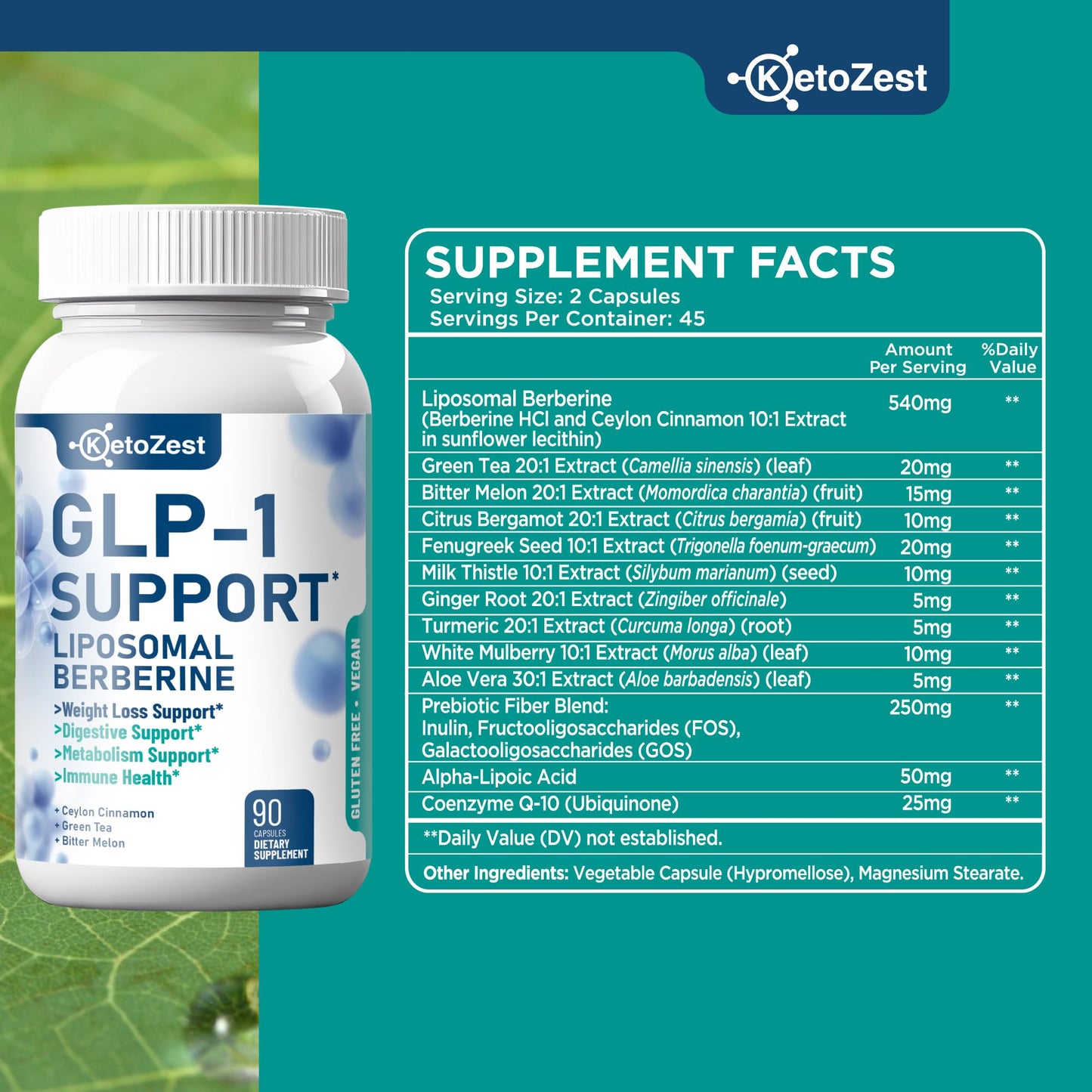 KetoZest GLP-1 Support Liposomal Berberine Capsule, 90 Count