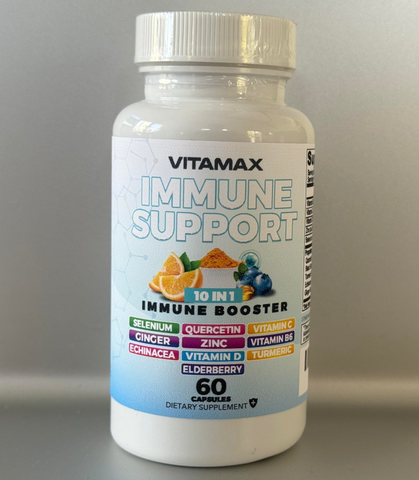 Vitamax 10-in-1 Immune System Support Booster with Elderberry, D3, Selenium, Quercetin, Zinc, Vitamin C, Ginger, Turmeric Curcumin, B6, Echinacea – Natural Immune Defense – Made in USA Capsules, 60 Count