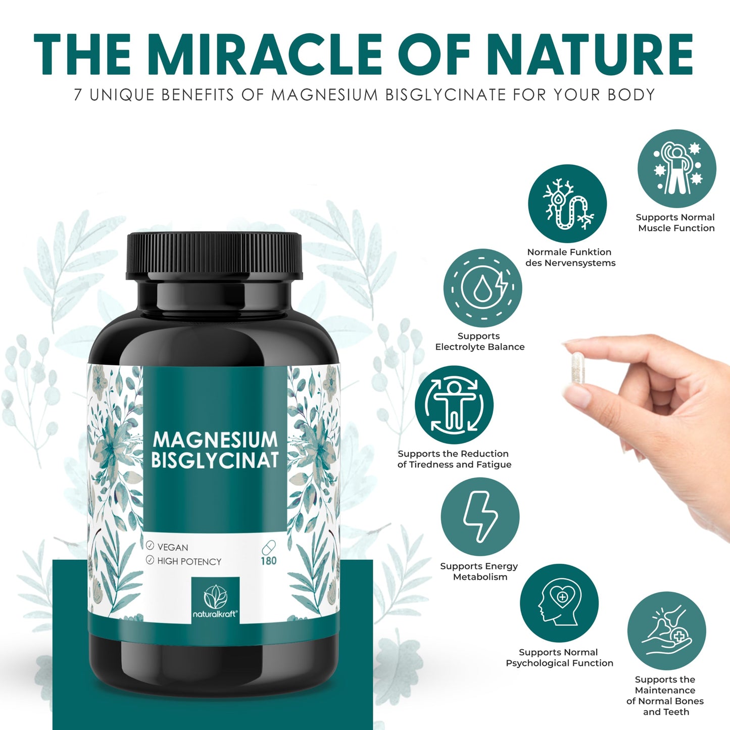 naturalkraft Magnesium Bisglycinate 2400 mg Capsule, 180 Count