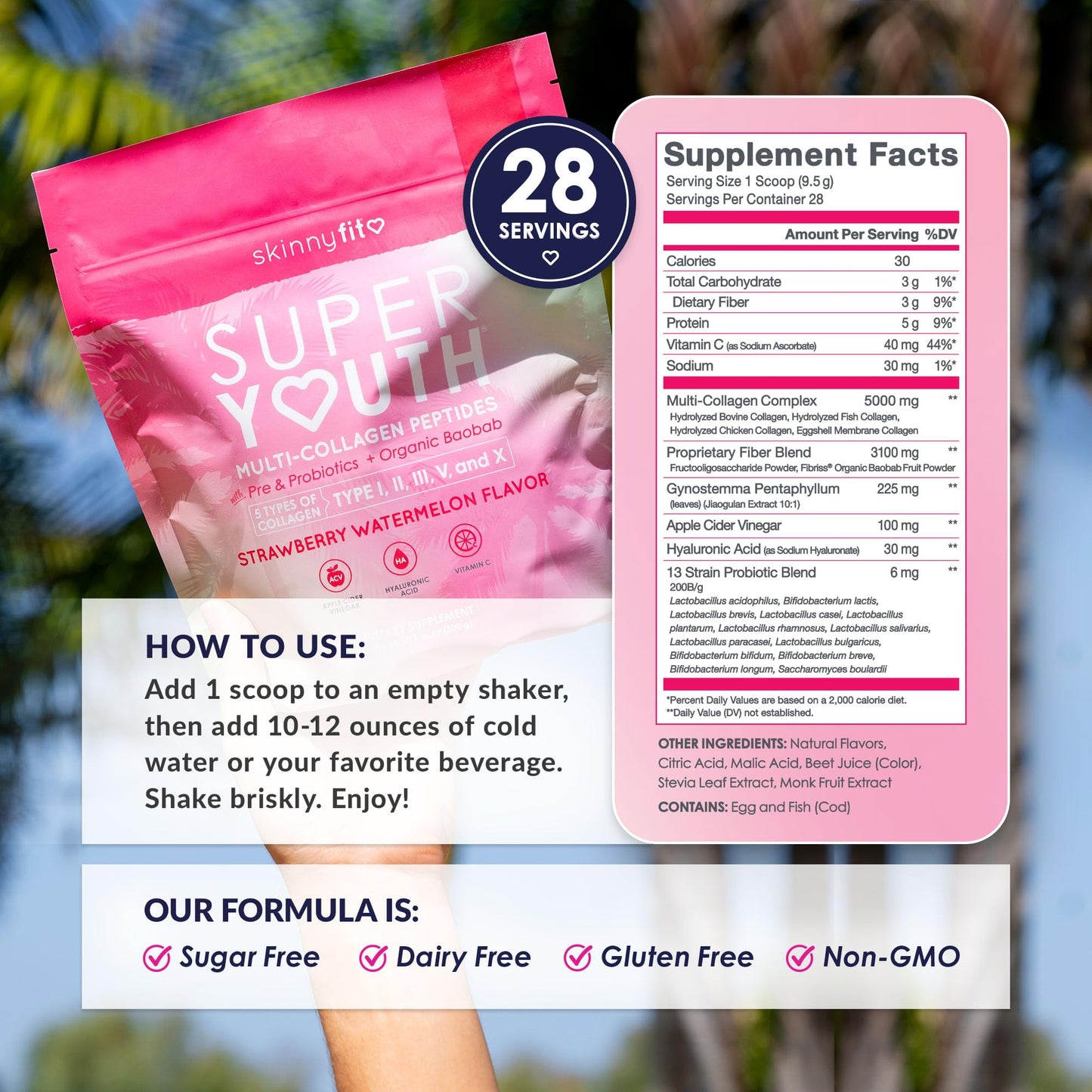 SkinnyFit Super Youth Collagen for Women Multi Collagen Peptides Powder 10.9 Ounce