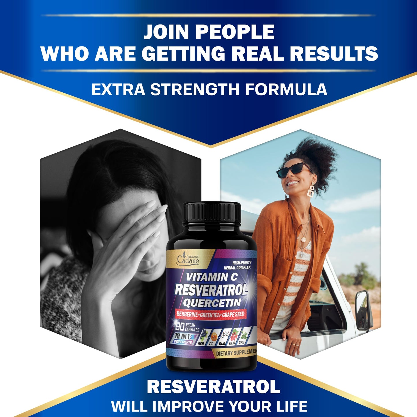 Organic Cadane Resveratrol Supplement 12-in-1 Capsules 90 Count