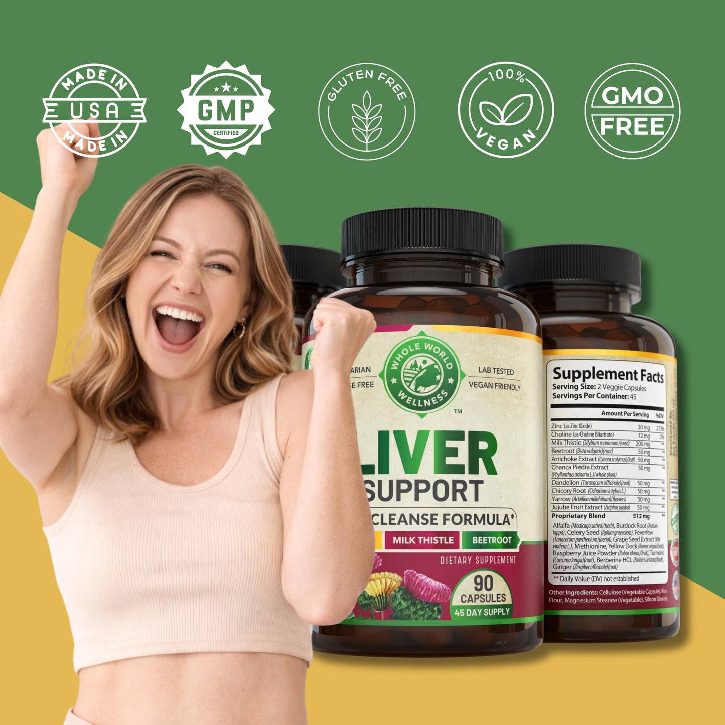 WHOLE WORLD WELLNESS Advanced Liver Cleanse Detox & Repair Formula with Milk Thistle Capsules, 90 Capsules
