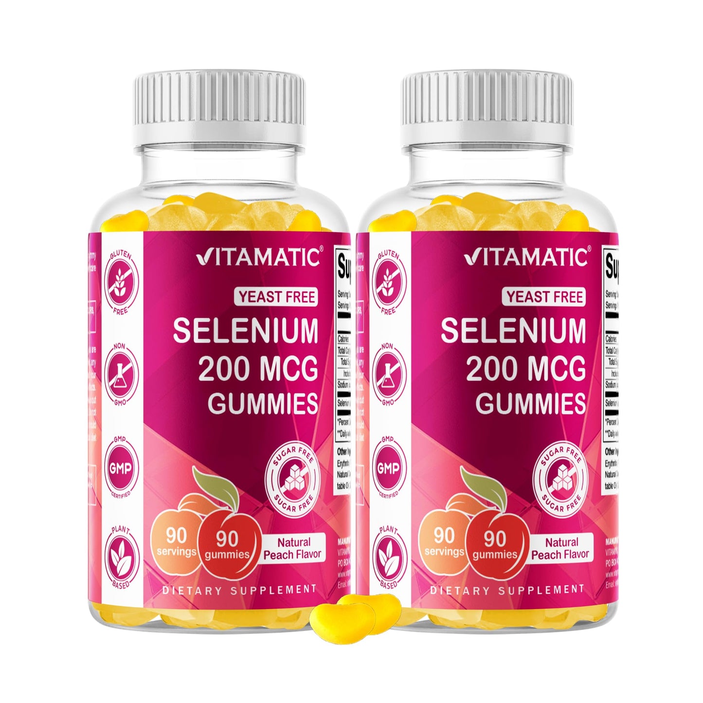 Vitamatic Yeast Free Selenium Gummies 200mcg Selenomethionine Supplement, 180 Gummies