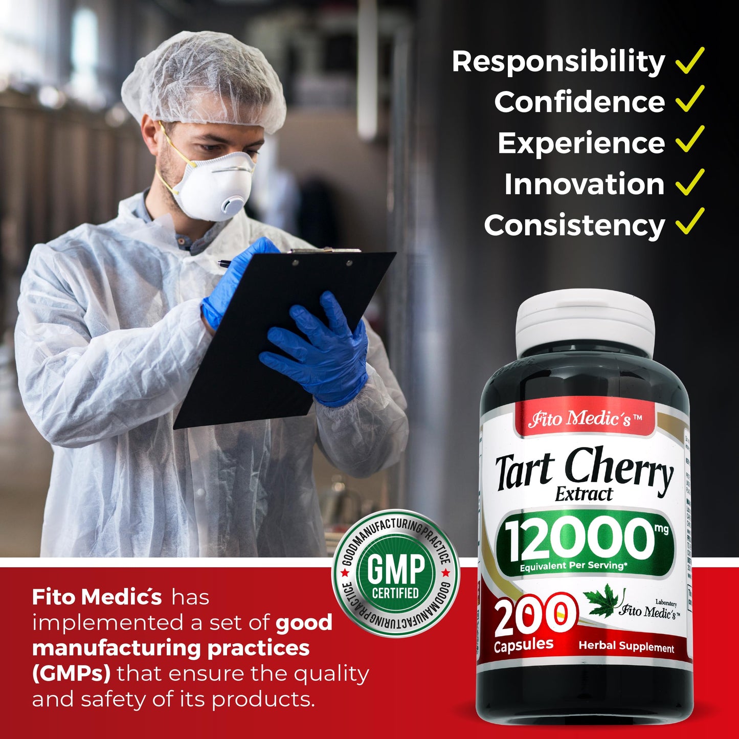 FITO MEDIC'S Lab Tart Cherry Extract Supplement, 200 Capsules