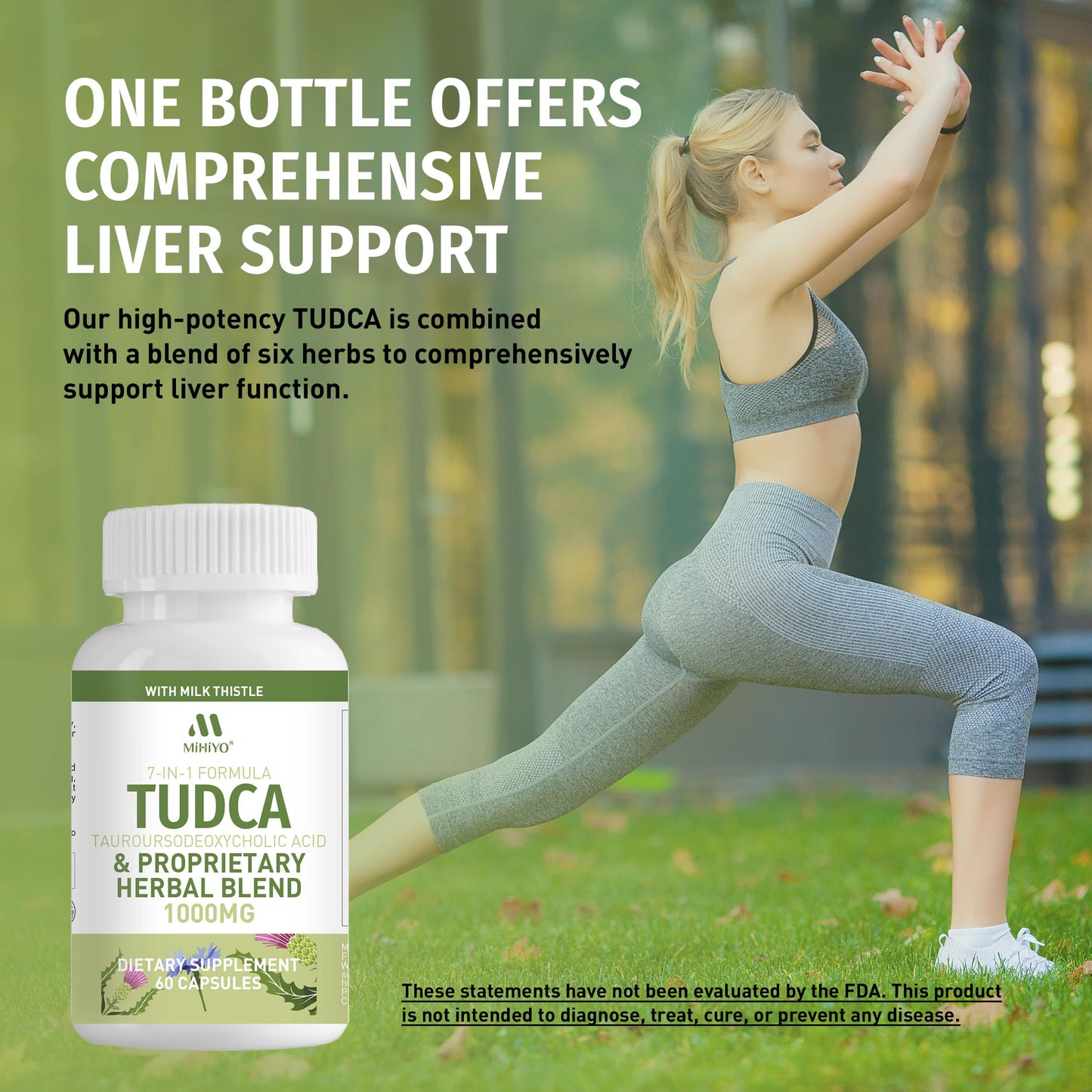 MIHIYO TUDCA 1000mg Liver Support with Milk Thistle, 6-Herb Gallbladder Formula, 60 Capsules