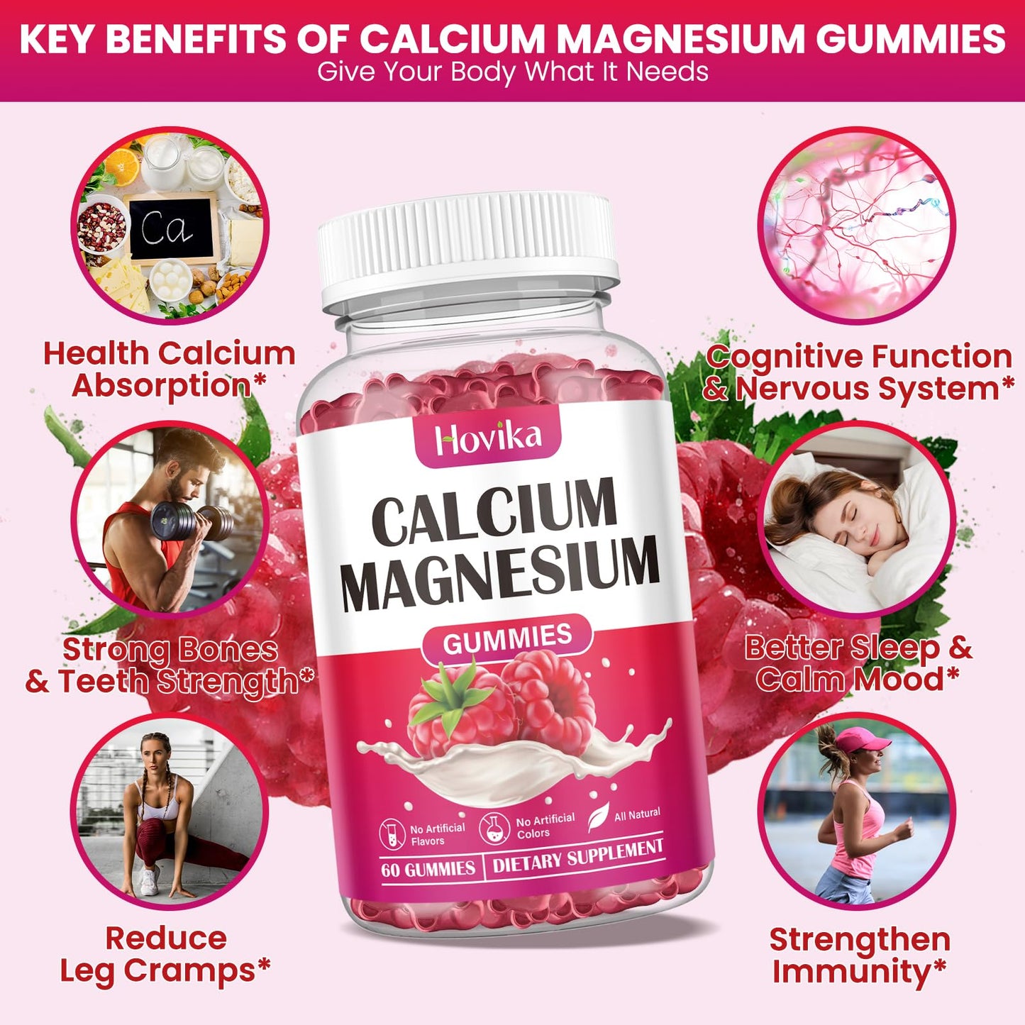 Hovika Calcium Magnesium Zinc Gummies, 60 Gummies