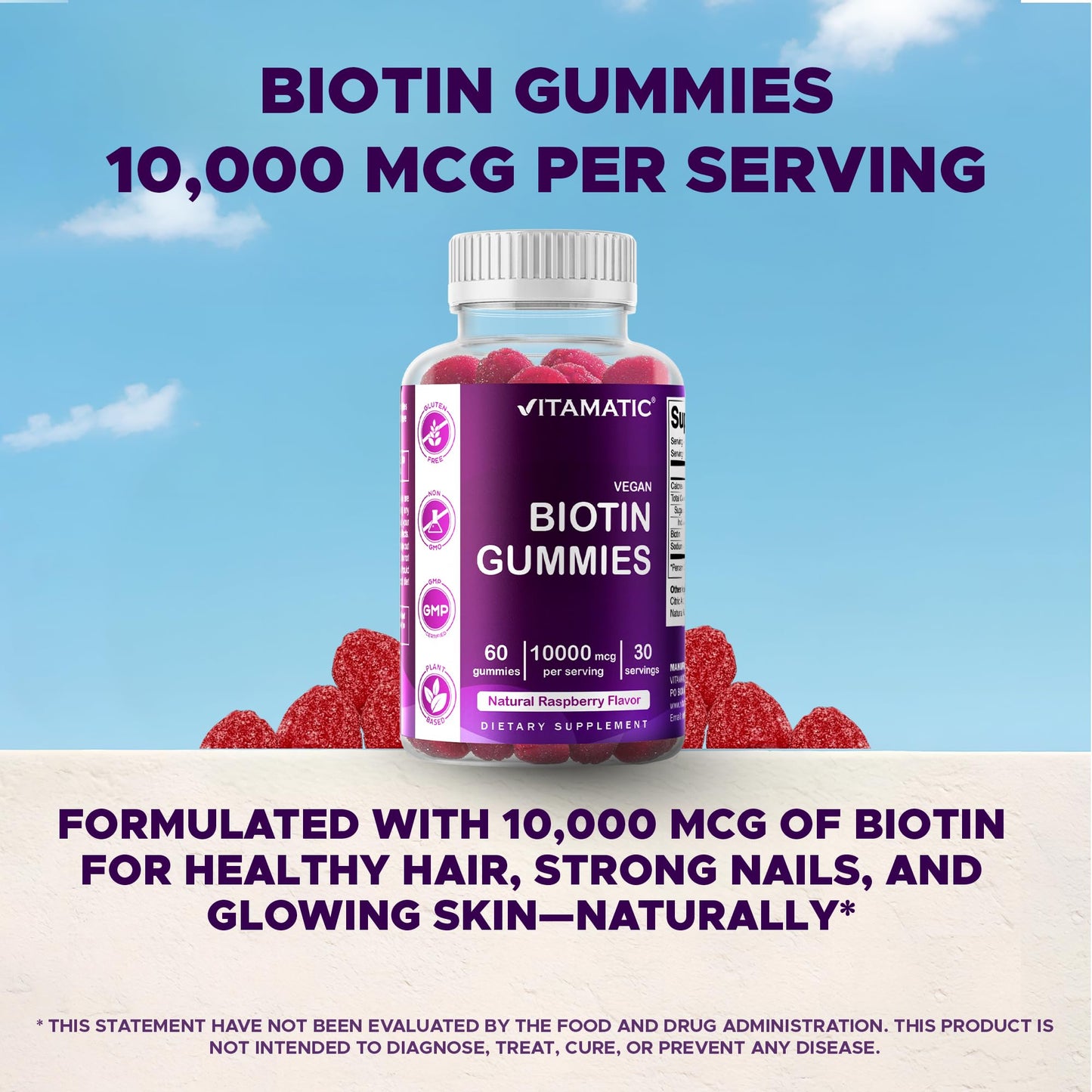 Vitamatic Biotin Gummies 10,000 mcg, 60 Gummies
