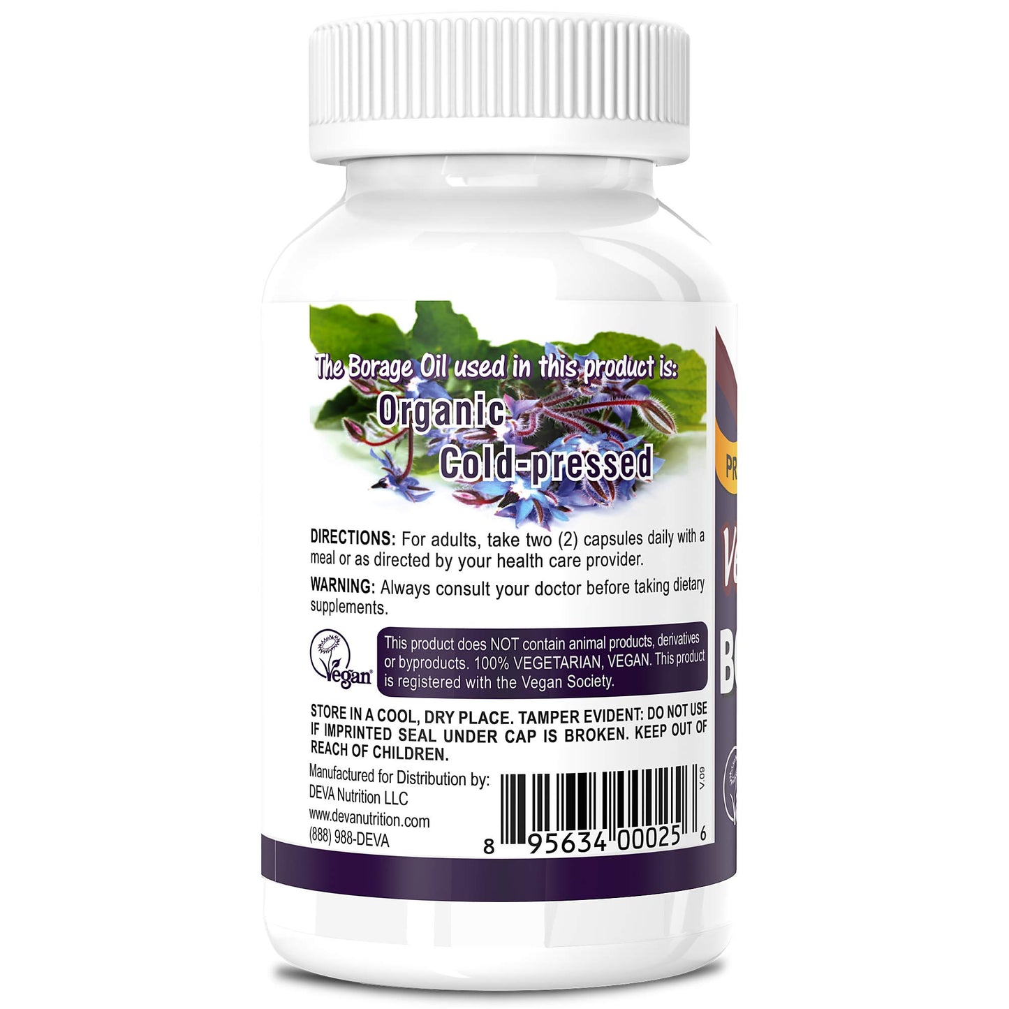 DEVA Vegan Vitamins Borage Oil 500mg, Rich Source of Omega-6 Fatty Acid GLA (Gamma linolenic Acid), Cold-Pressed & Unrefined Tablets, 90 Count