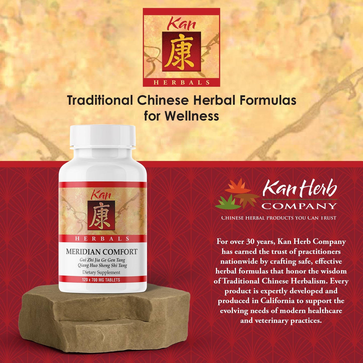 Kan Herbals Meridian Comfort Traditional Chinese Herbal Formula with Kudzu and Cinnamon Twig to Support Comfortable Movement, Flexible Joints, and Balanced Inner Outer Response, 120 Tablets