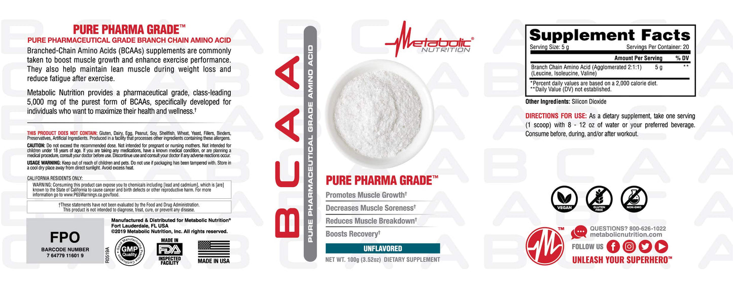 Metabolic Nutrition BCAA Powder 3.5 oz