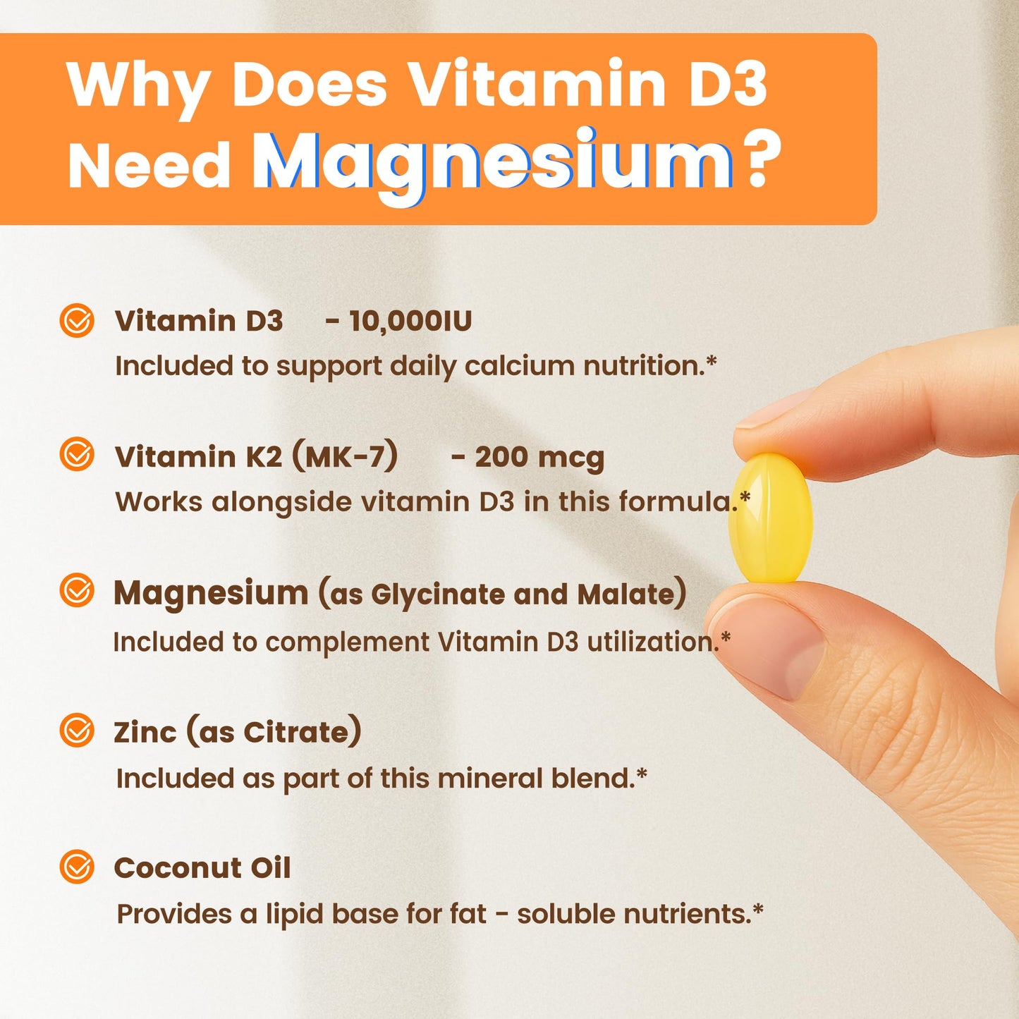 VEV Corefeel Vitamin D3 K2 10,000 IU Magnesium Supplement Softgel, 300 Softgels