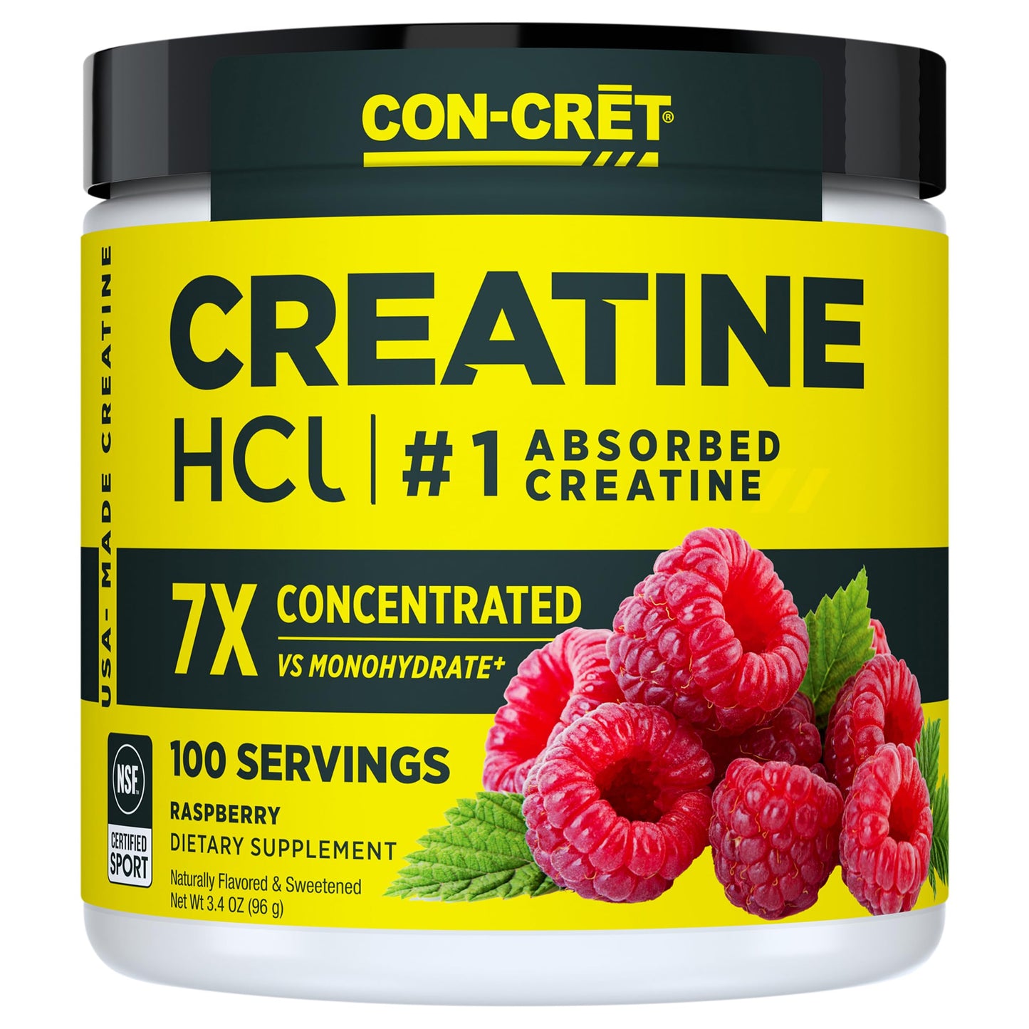 CON-CRET Creatine HCl Powder Raspberry for Women and Men, 3.4 g, 100 Servings