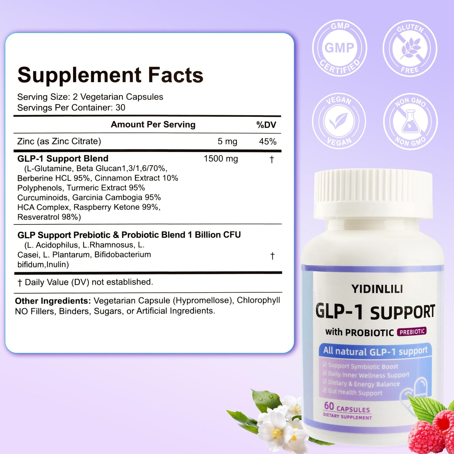 YIDINLILI GLP-1 Supplement for Women and Men Metabolic Support with Probiotic and Prebiotic, 60 Capsules