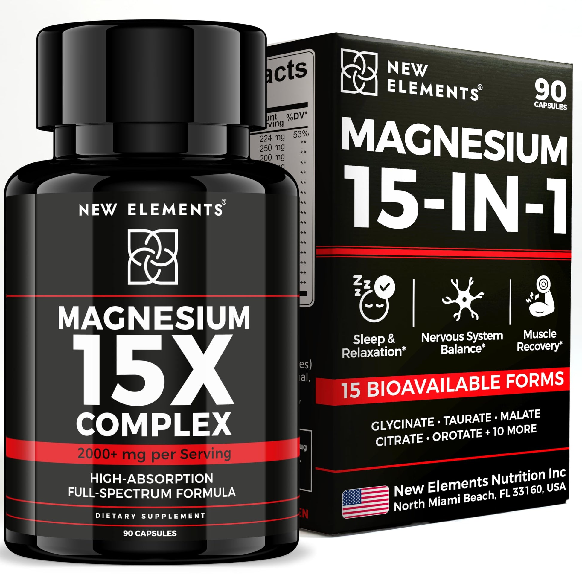 New Elements Magnesium 15-in-1 Complex 224mg – Multi Magnesium Supplement Capsules, Complete Magnesium Blend & Combo – Best All-in-One Full Spectrum Magnesium Complex for Women & Men, Sleep, Muscle, Nerve & Energy, 1 Capsule