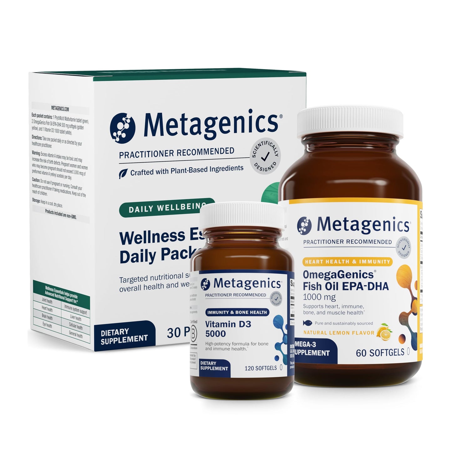 Metagenics Wellness Essentials OmegaGenics EPA-DHA 1000-60 Softgels and D3 5000-120 Softgels, 210 Softgels